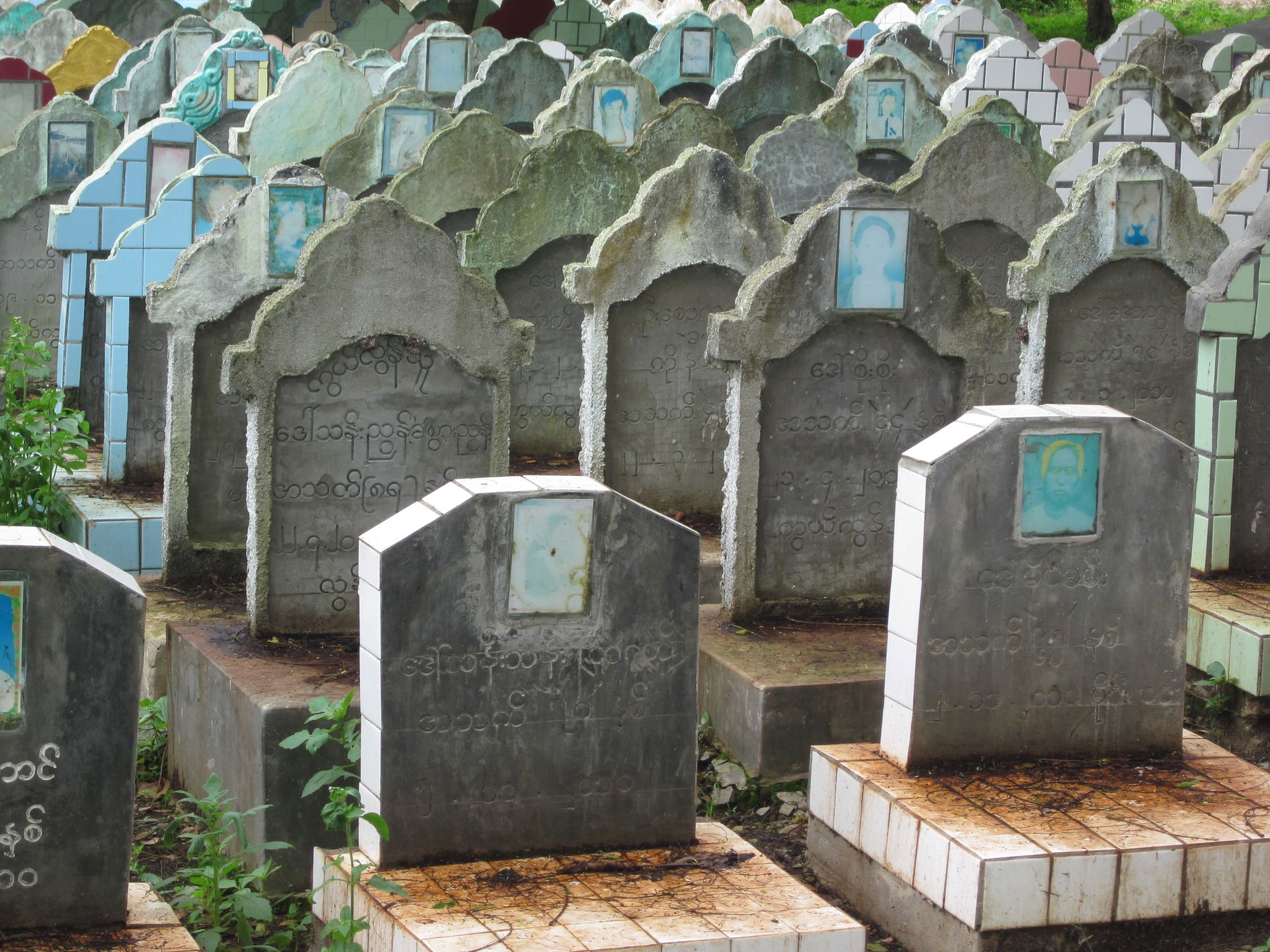 Hsipaw cemetery and gravestones in Shan State, Myanmar/Burma.
