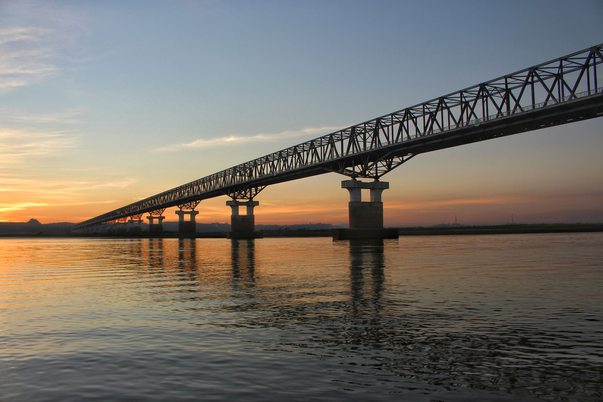 Sunset view of Magway Bridge which connected Magway and Minbu i…