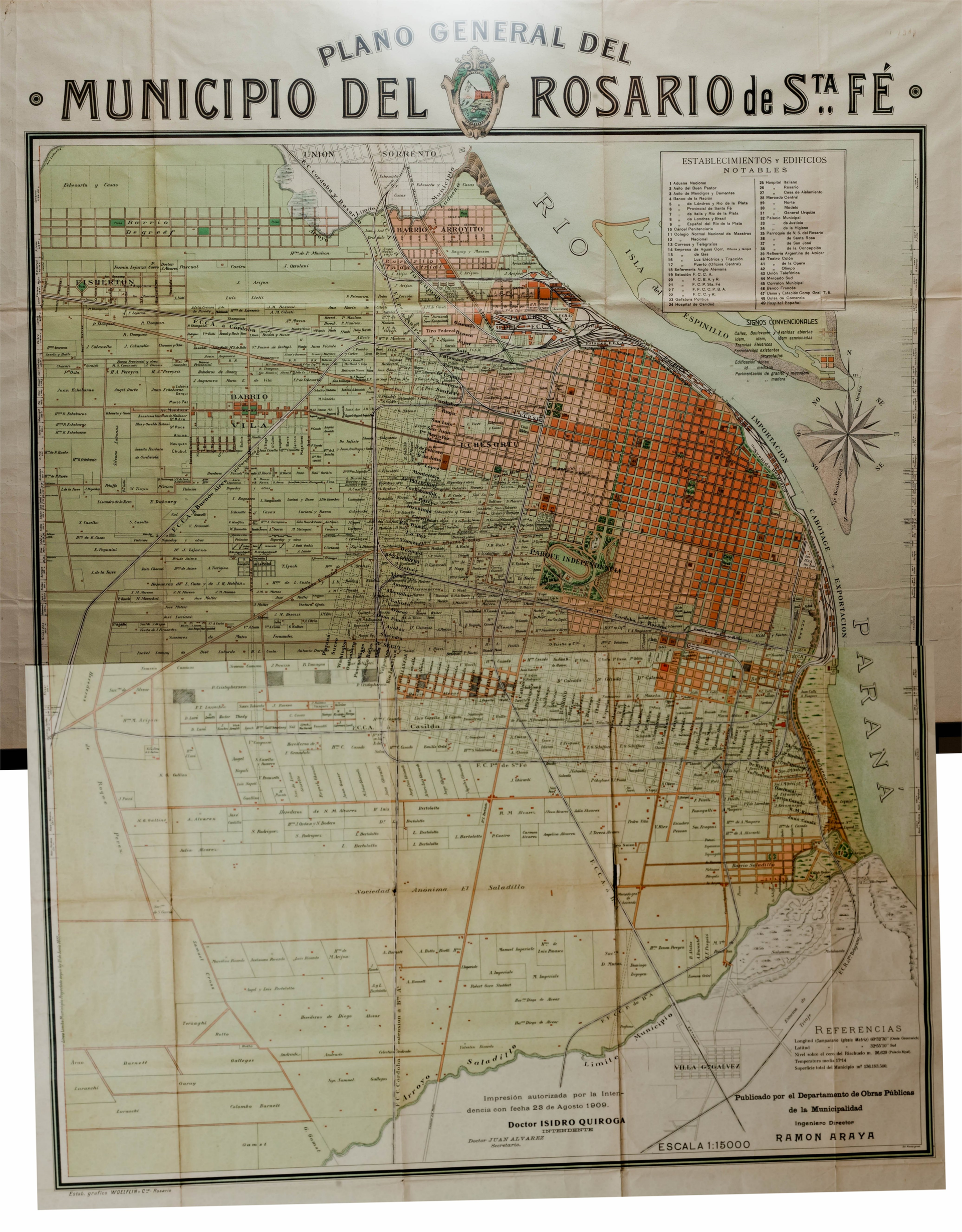 Map of Rosario, Argentina, 1909