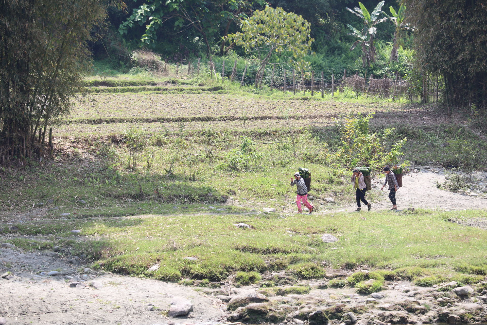 Three local women heading to Putao Market to sell their goods.