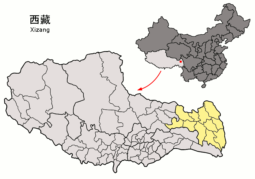 Location of Qamdo Prefecture (yellow) within Tibet (Xizang) aut…