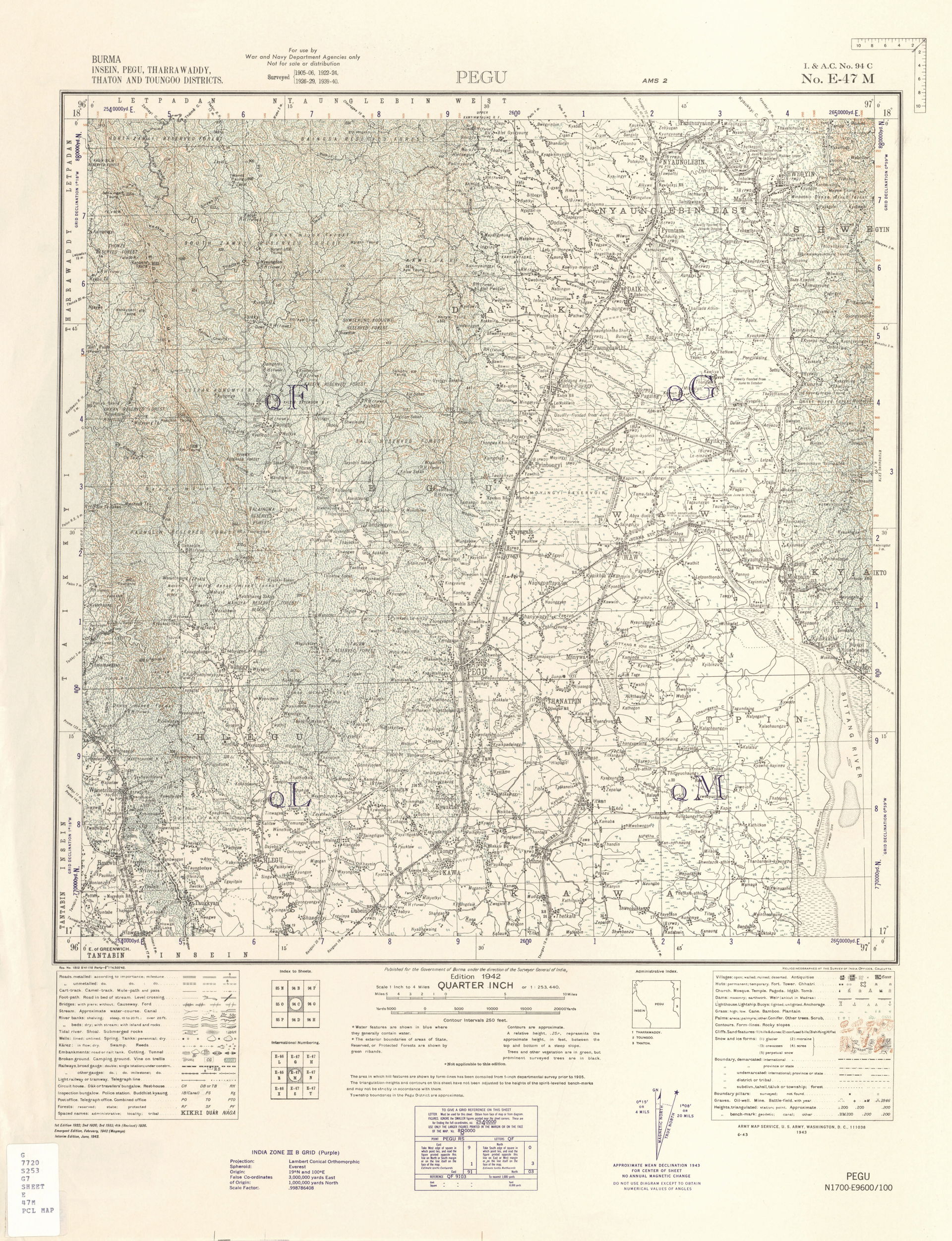 E-47 M - Pegu - Burma. Insein, Pegu, Tharrawaddy, Thaton and To…