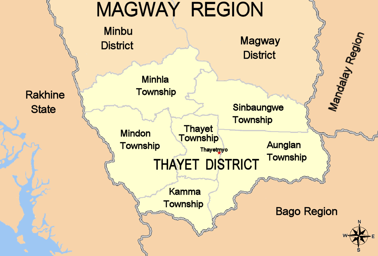 Map of Thayet District of Mayway (Magwe) Region, Burma (Mynamar…