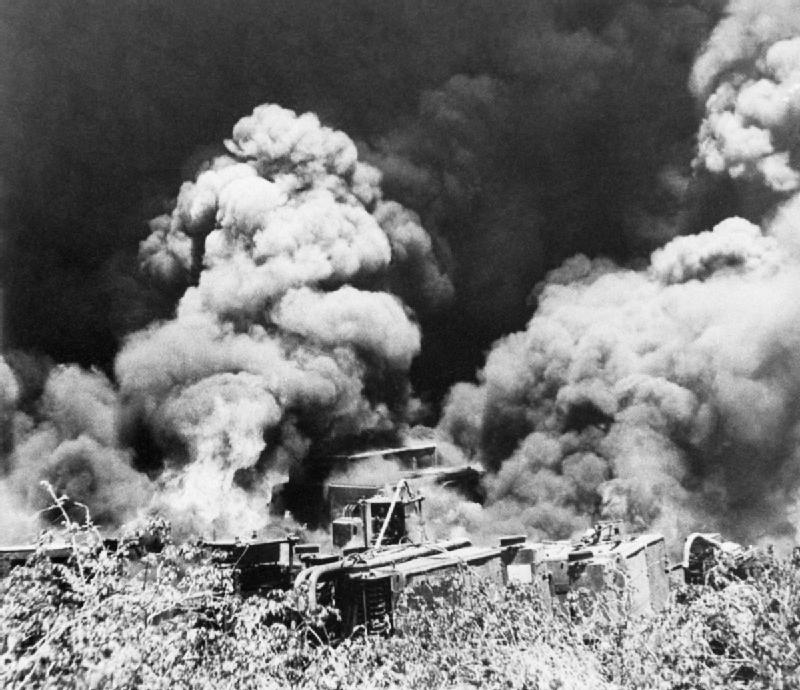 British troops destroy equipment and machinery at the Yenangyau…