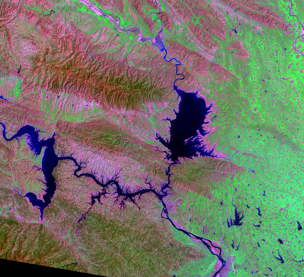 Danjiangkou reservoir 1987, Landsat false color