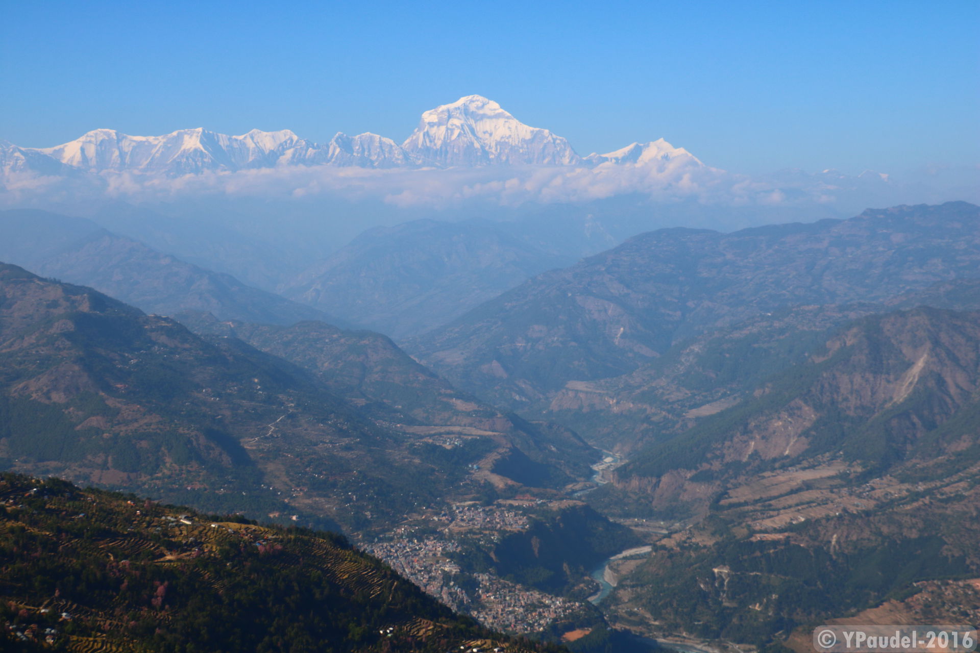 Baglung Bazar and Dhaularigi seen from the View Tower in Bhakun…