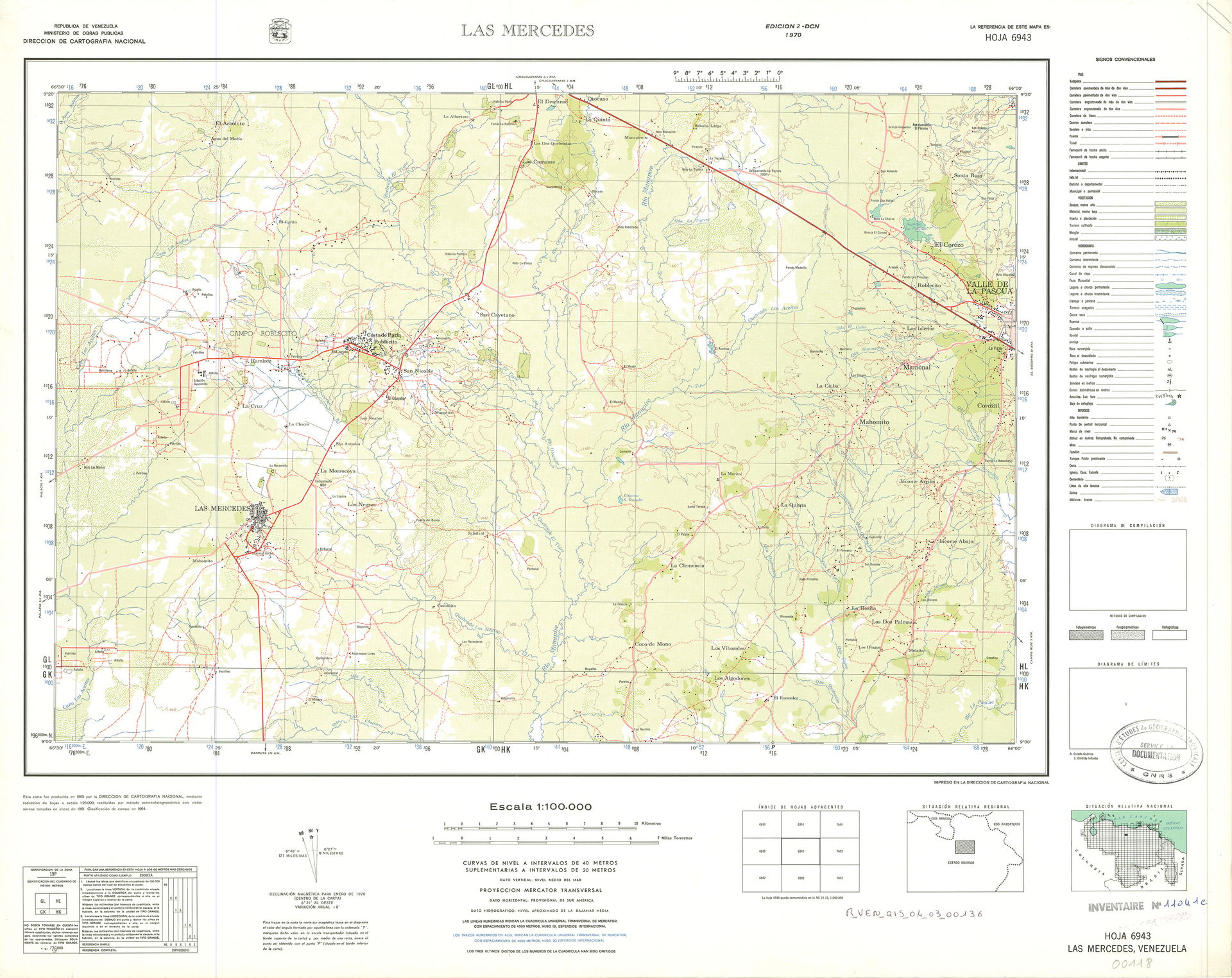 Official topographic maps of Venezuela, at scale 1:100.000.