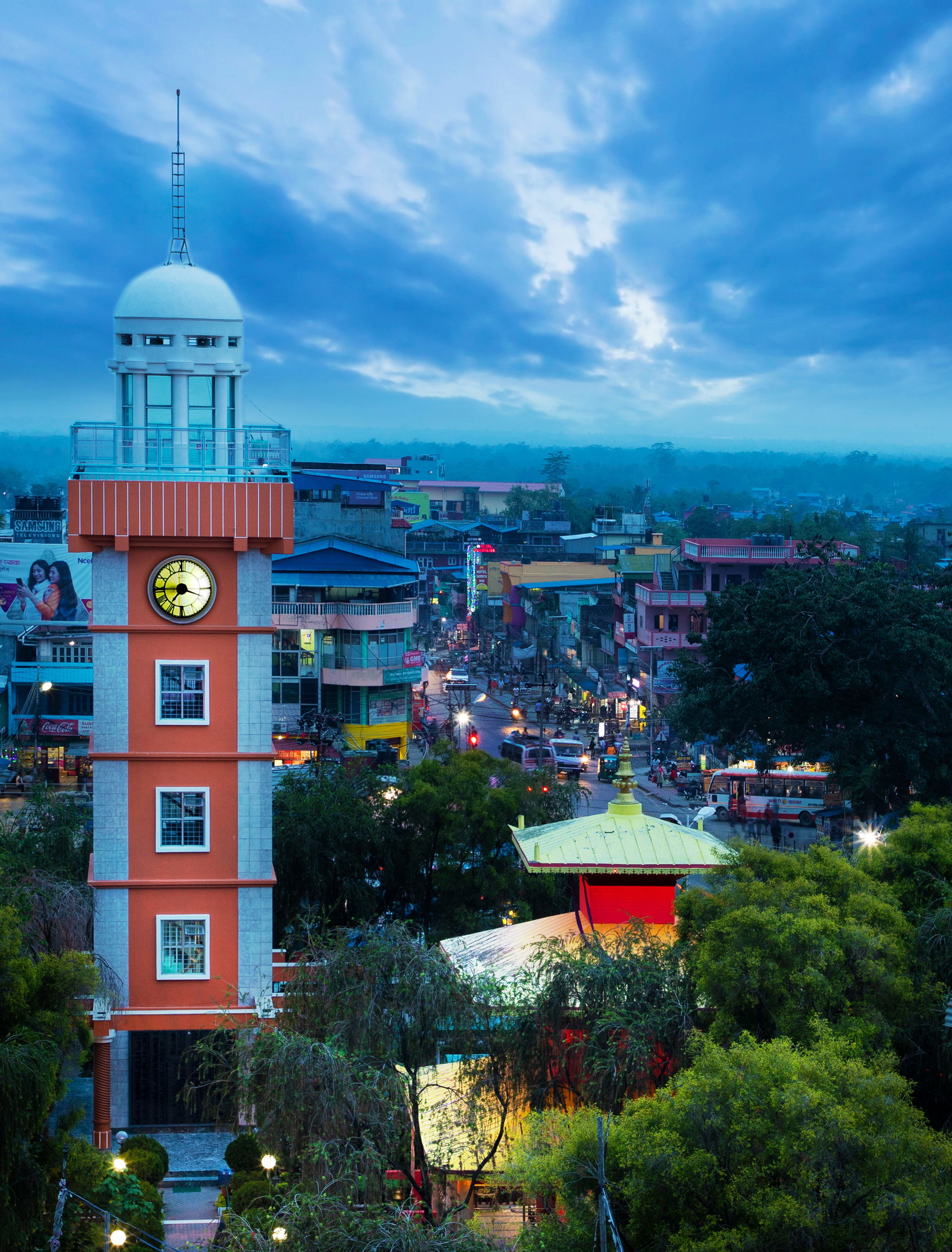 blue Hour view of Dharan Clock Tower and Dharan Bazzar