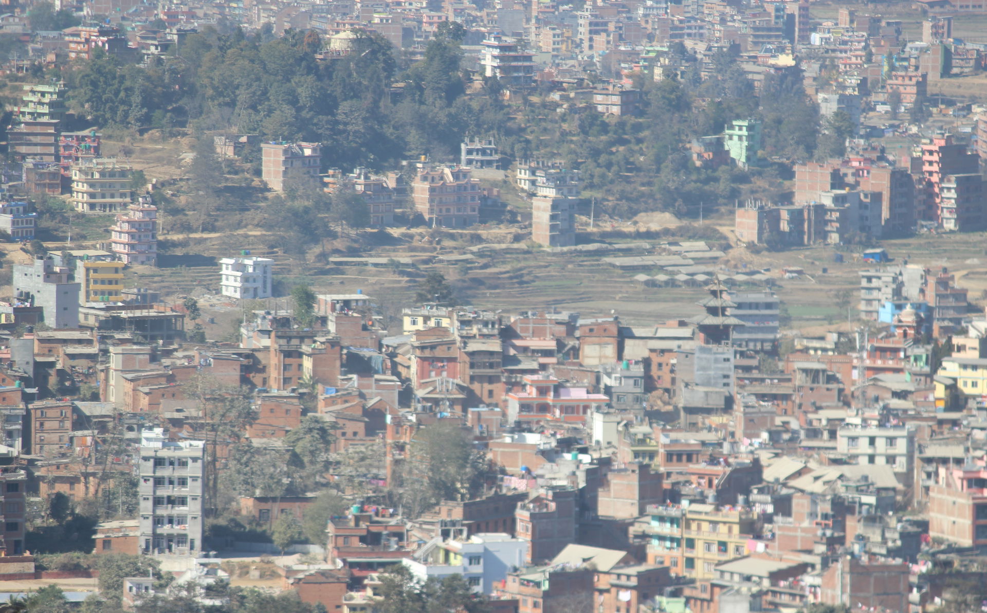 Dhulikhel as seen from Kali temple. including a temple.