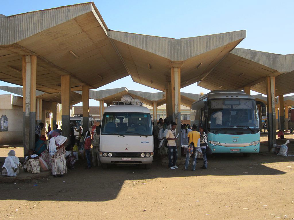 The bus station in Mendefera, Eritrea.