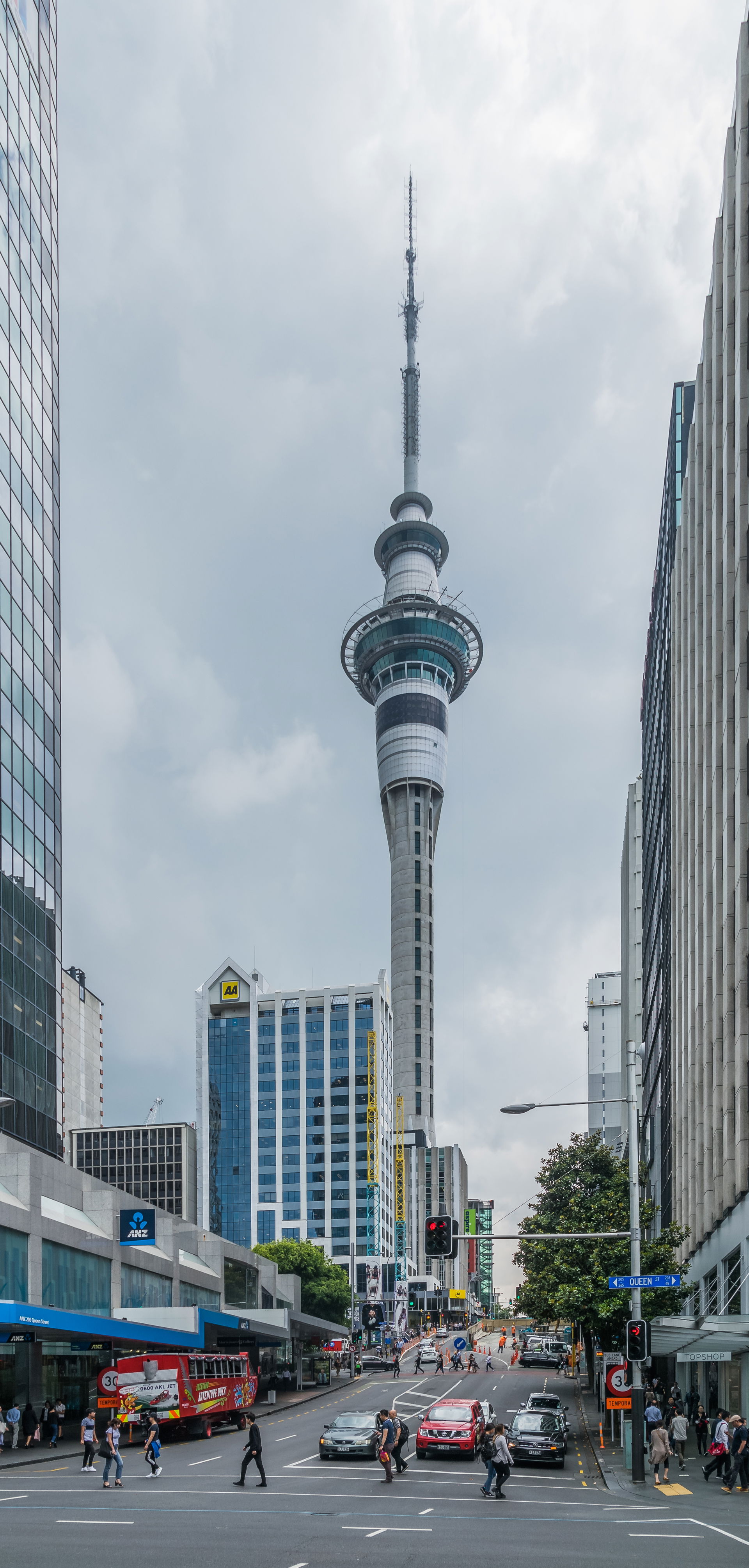 Victoria Street and Sky Tower in Auckland, New Zealand