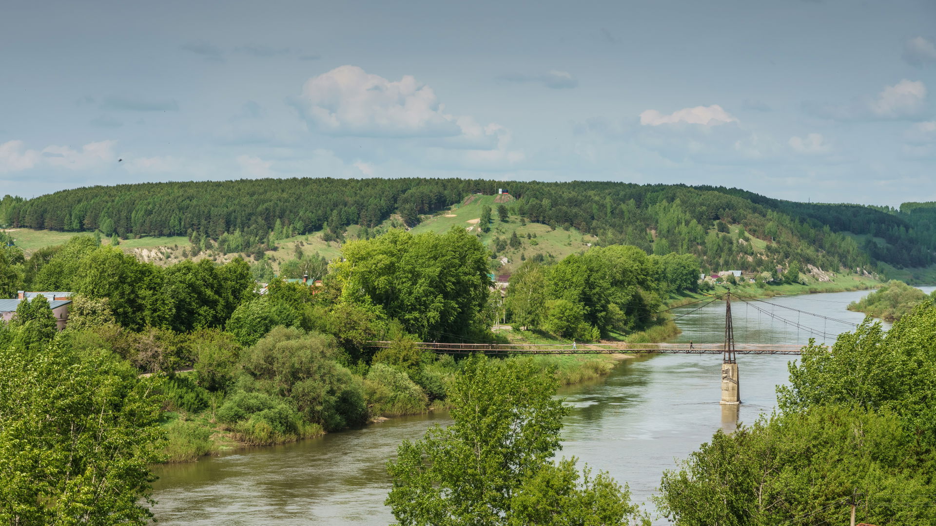 View of Sylva River and a footbridge in Kungur, Perm Krai, Russ…