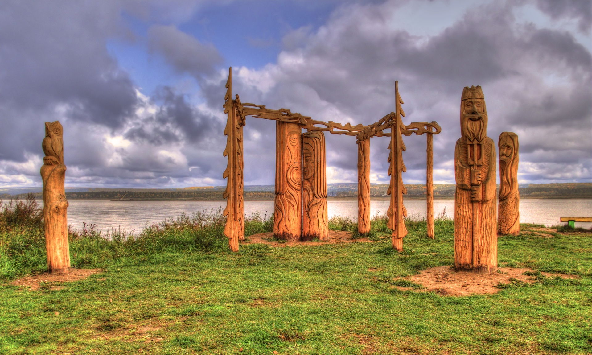 Wooden sculpture symbolizing the merger of the Yenisei River an…