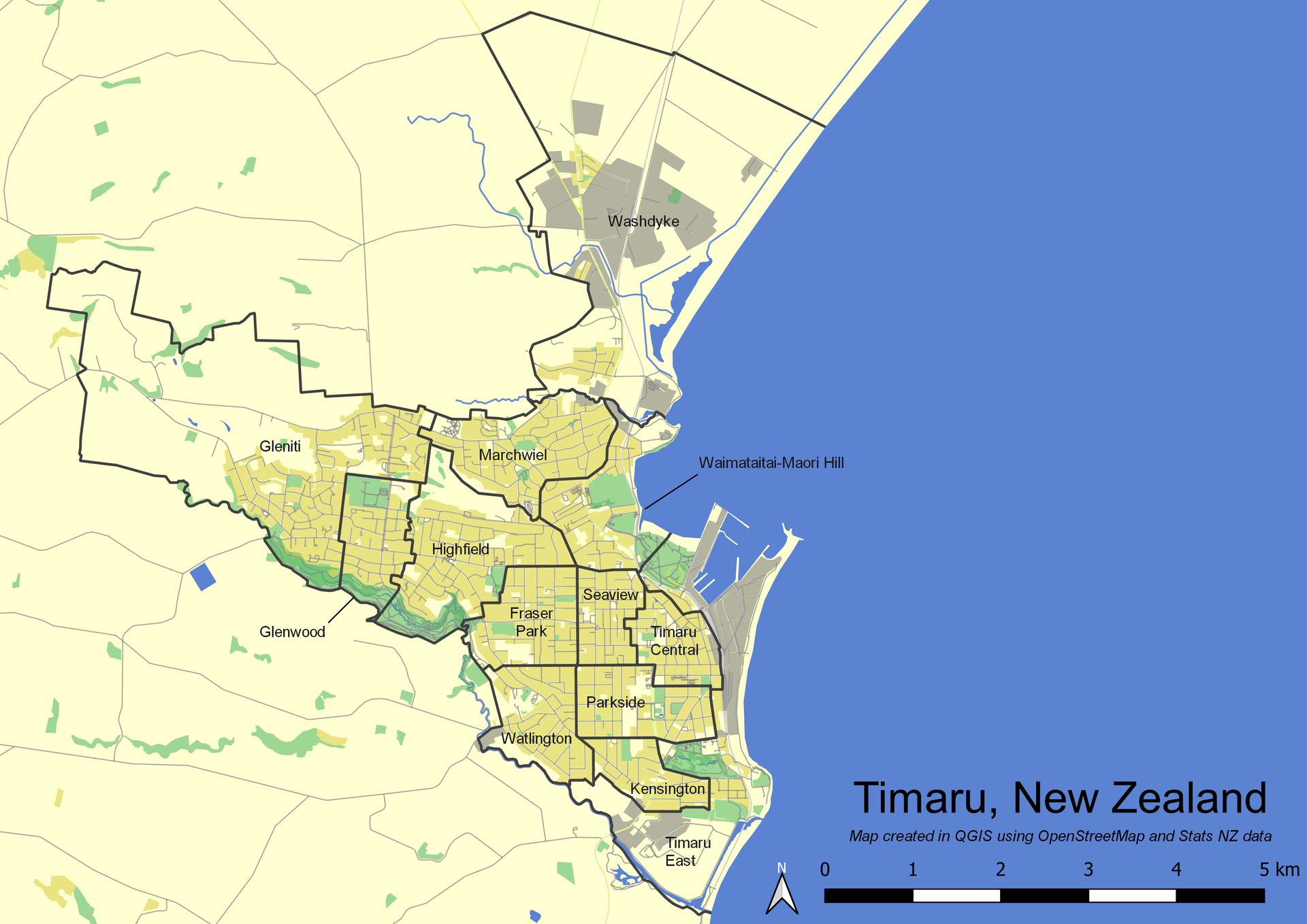 Map of Timaru, Canterbury, New Zealand.
5b83d1: waterways, bodi…