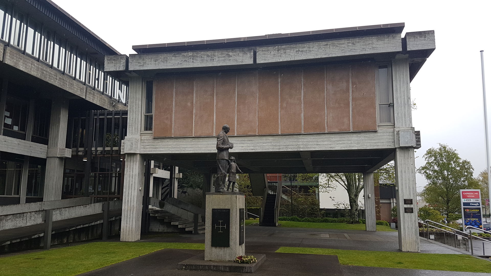 Entrance way to civic building in Upper Hutt including sculptur…