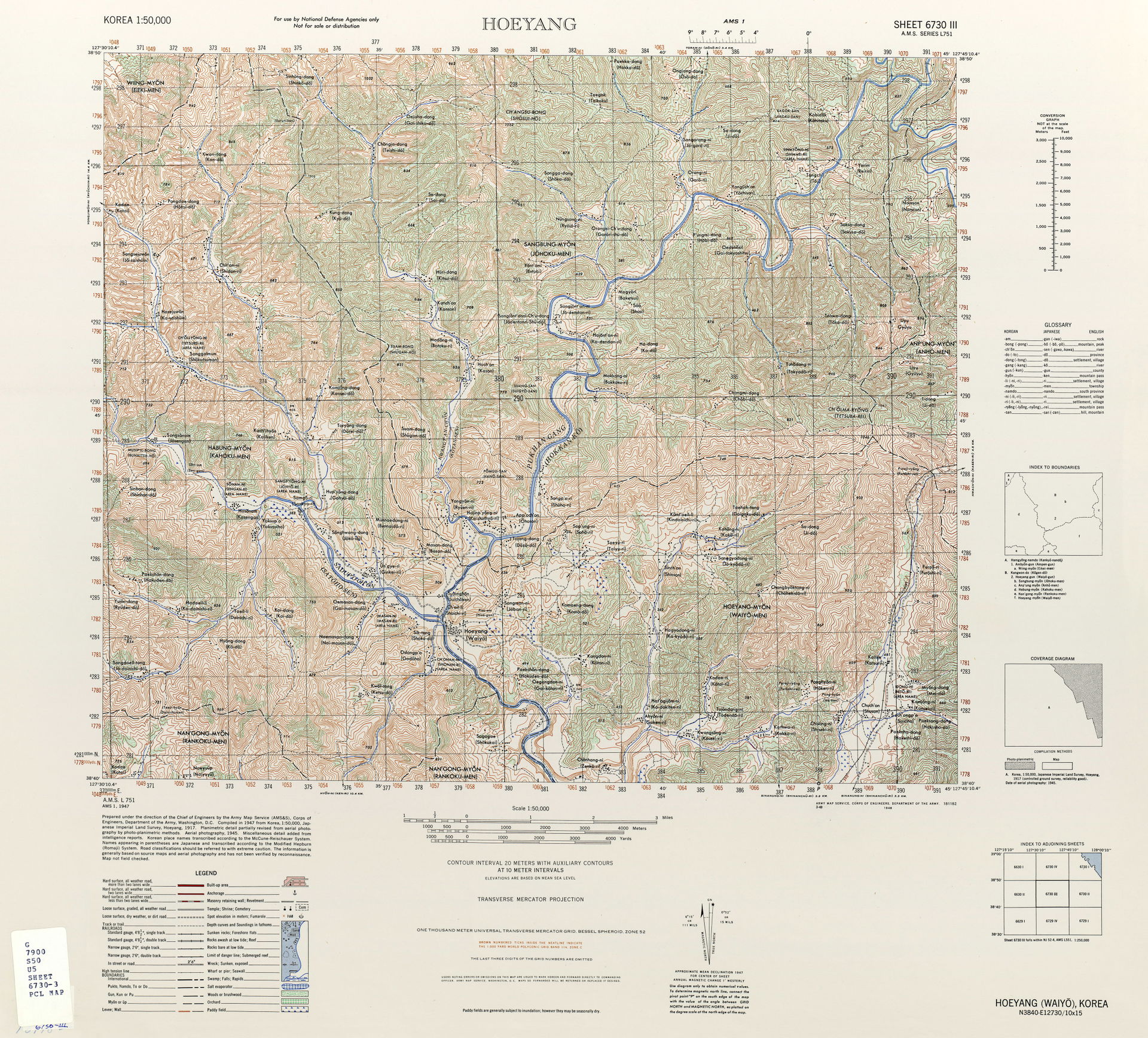 Hoeyang - Sheet 6730 III, 1:50,000 (10.2 MB) - Korea, Series L7…