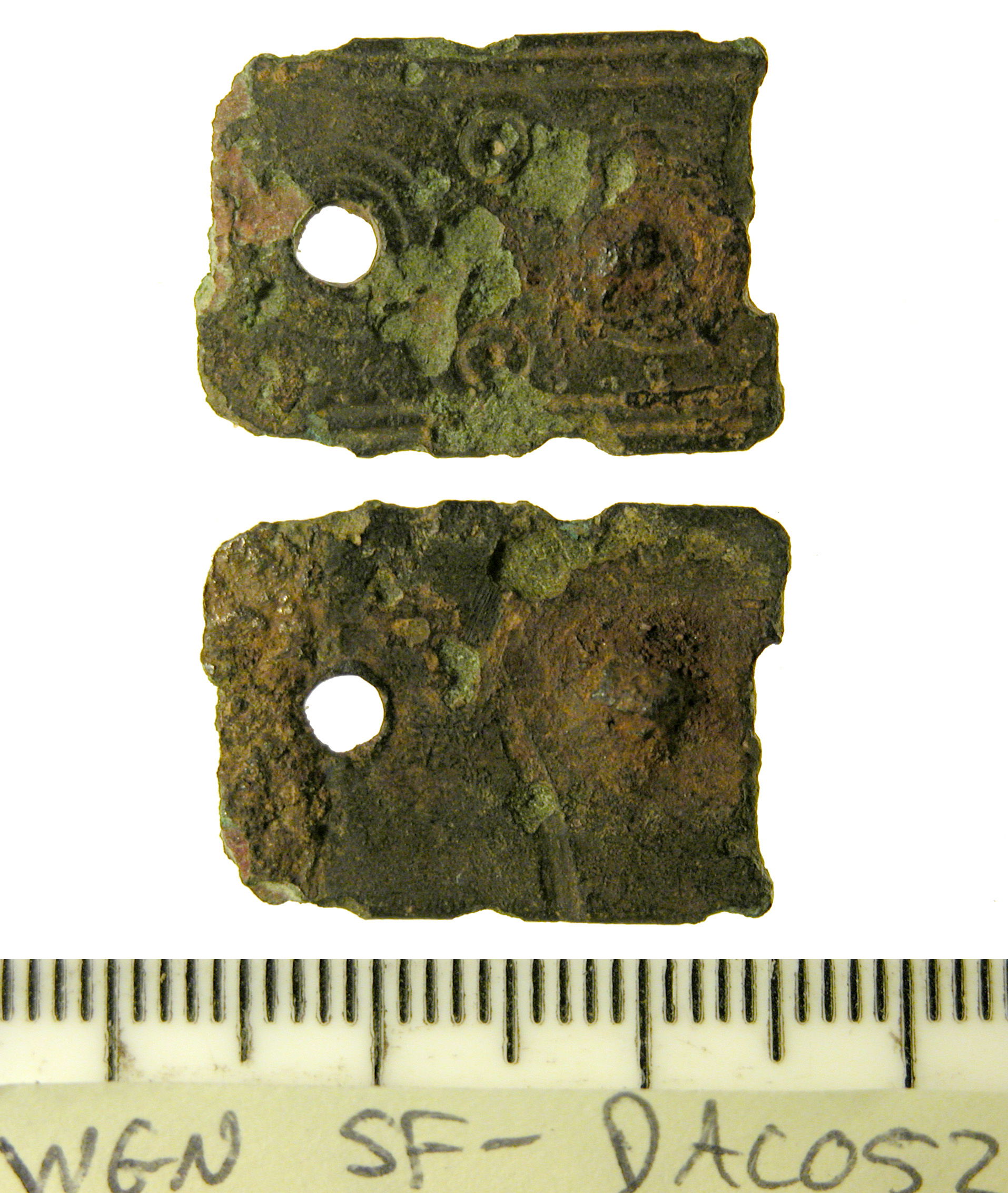 An incomplete cast copper-alloy strap fitting, probably a fragm…