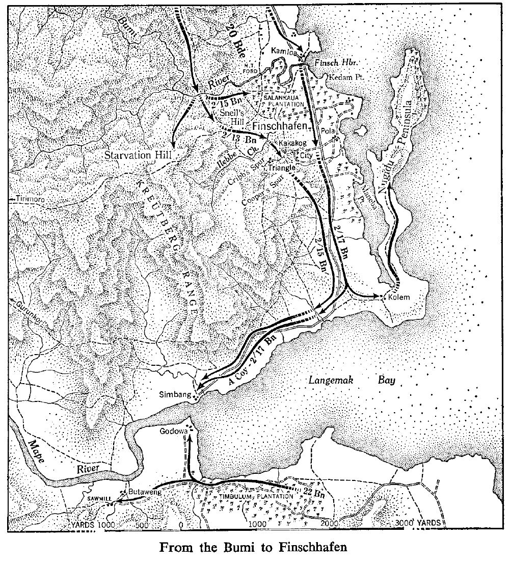 Map of the 20th Infantry Brigade's advance on Finschhaven, Sept…