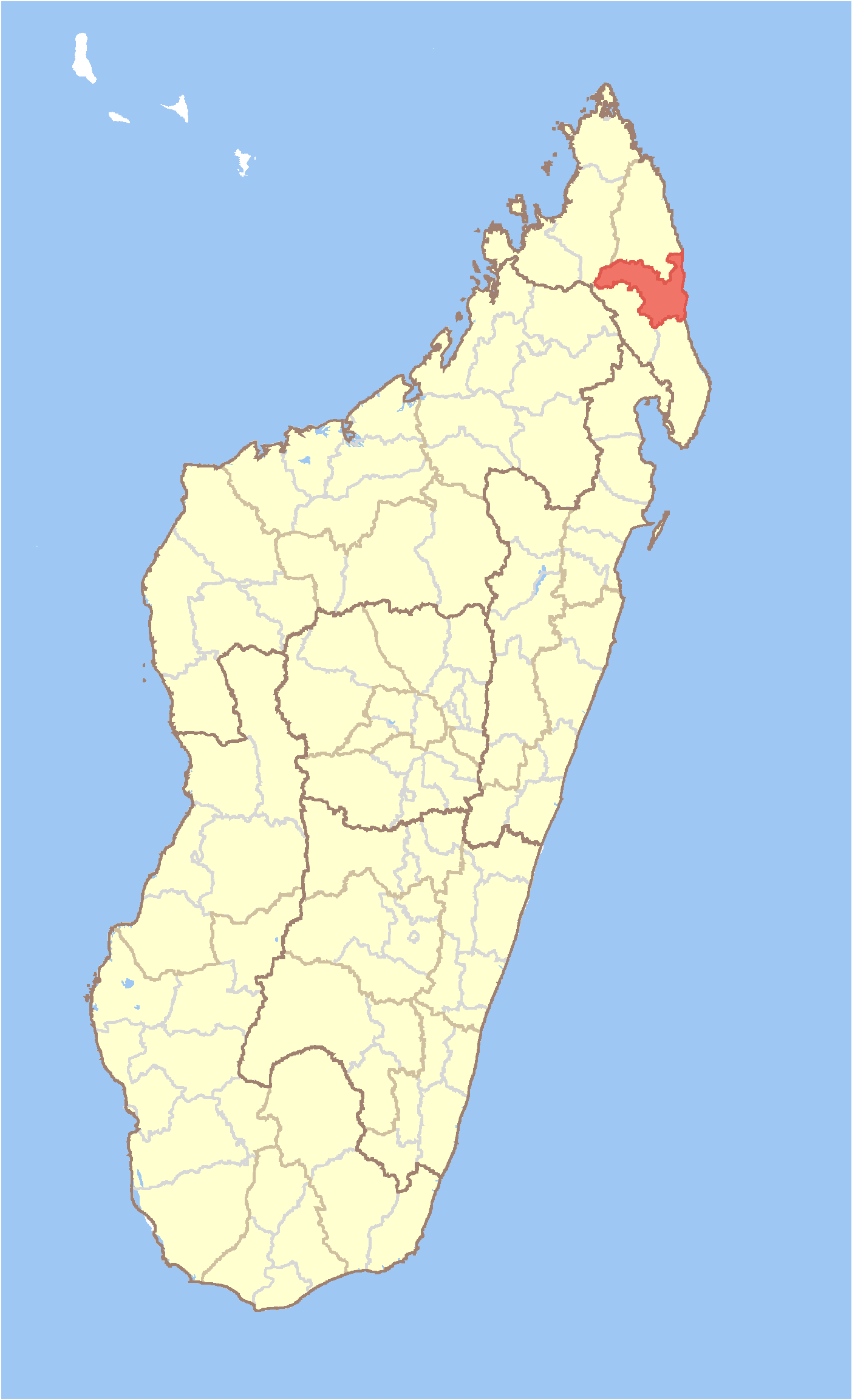 Map of Madagascar with Sambava District highlighted.