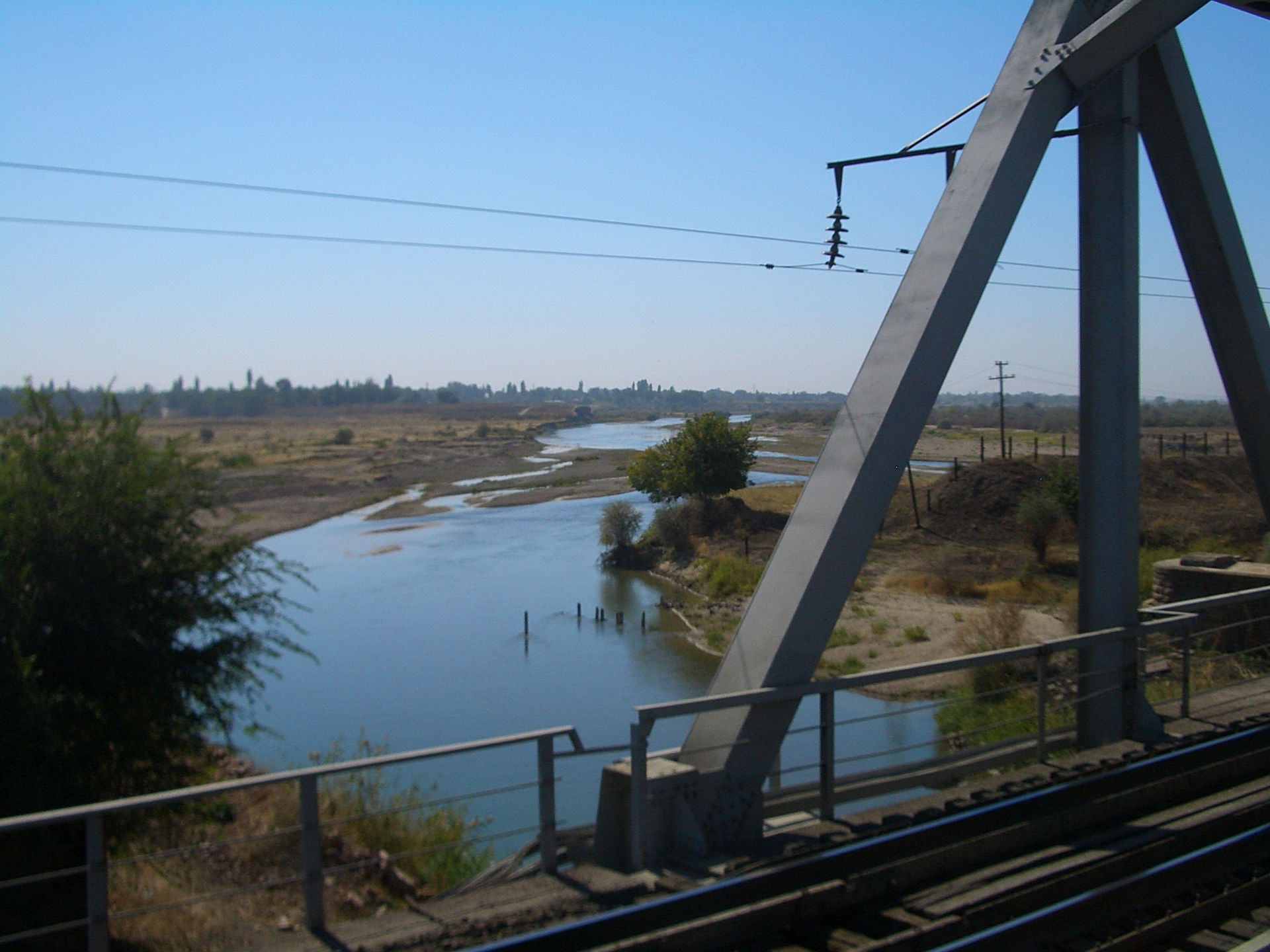 Crossing the Shu (Chuy) river just north of the Shu station, Ka…