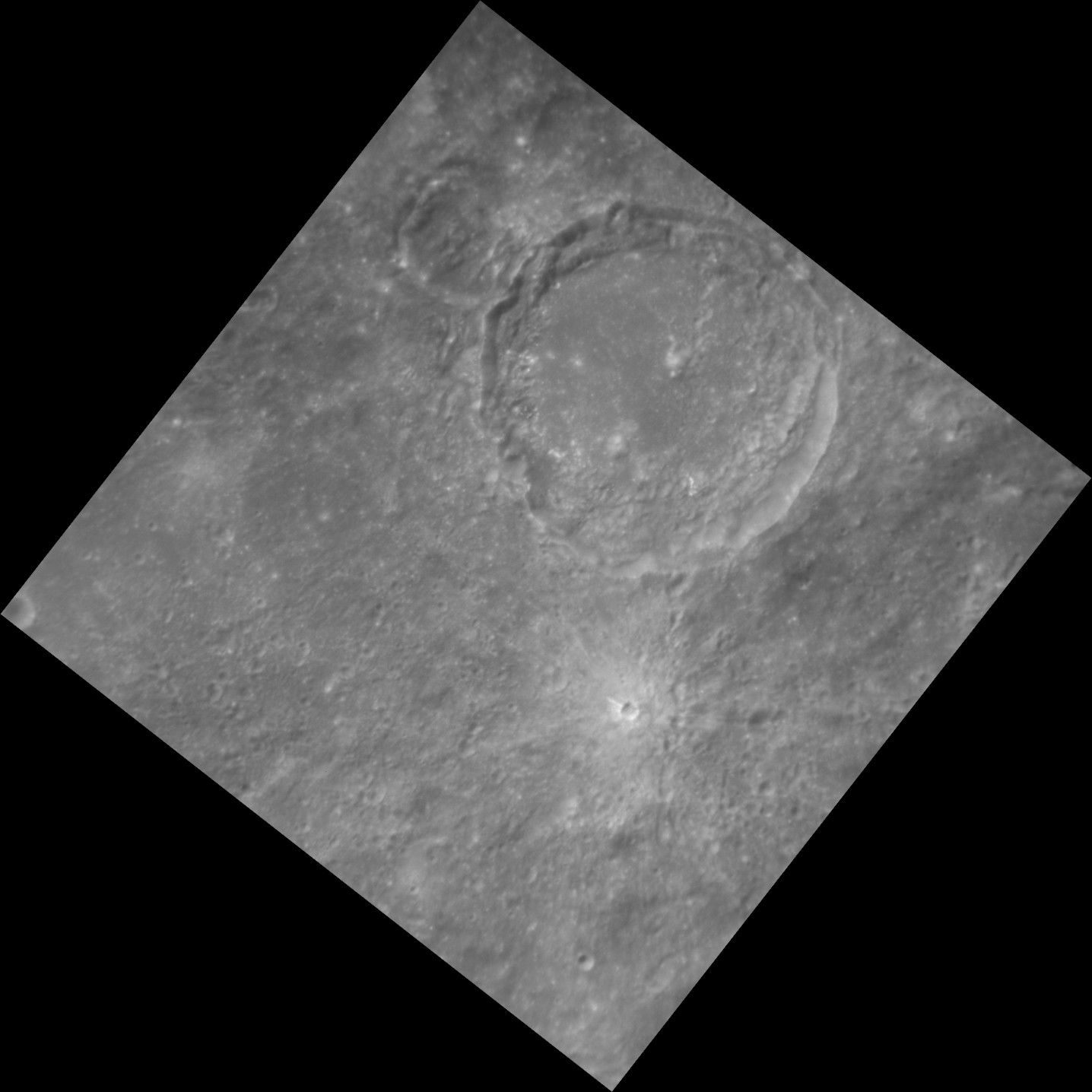 Lucena crater (above center) on Mercury. MESSENGER Narrow Angl…