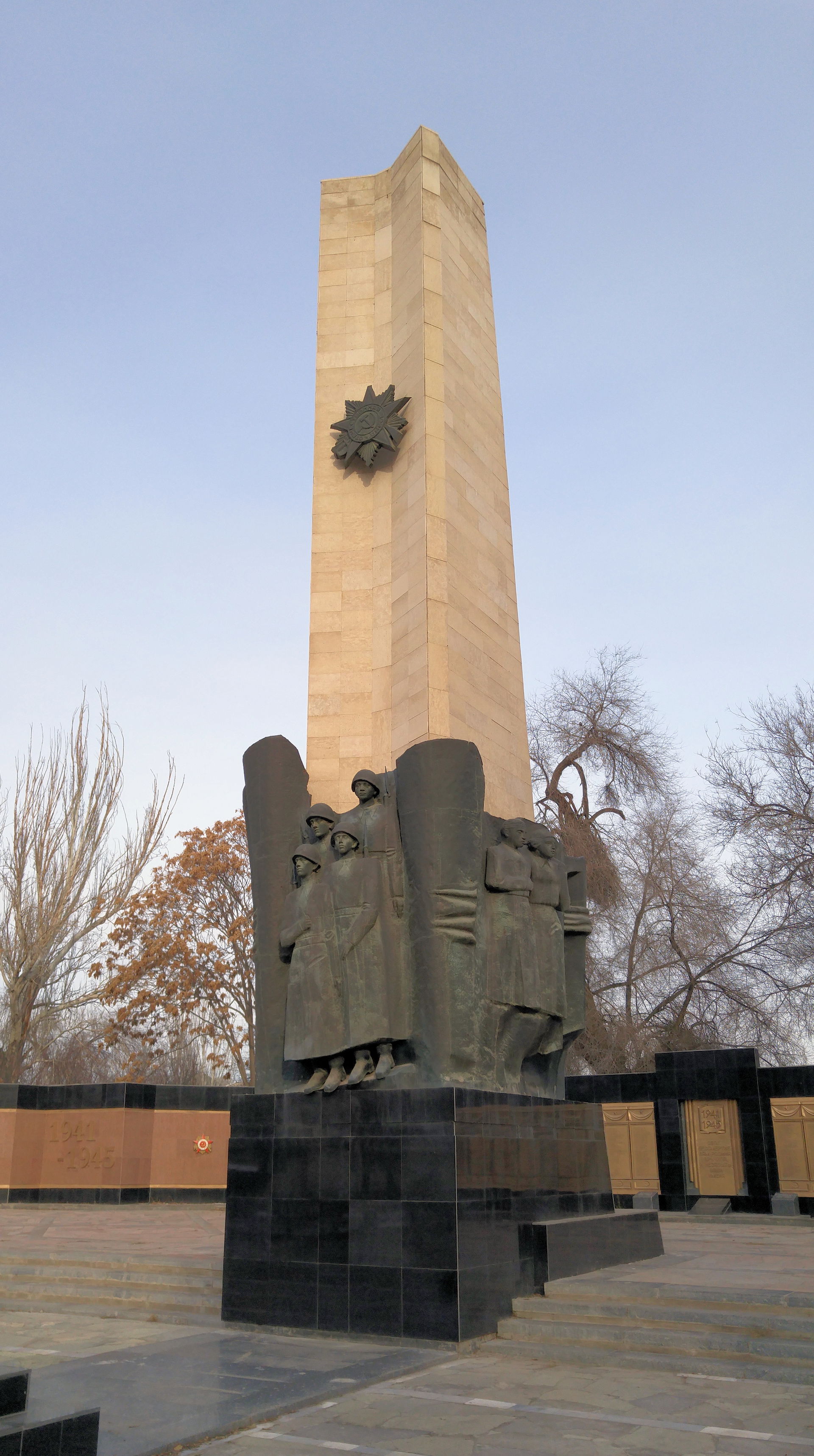 A martial monument in the (only) park of Zharkent, Kazakhstan.