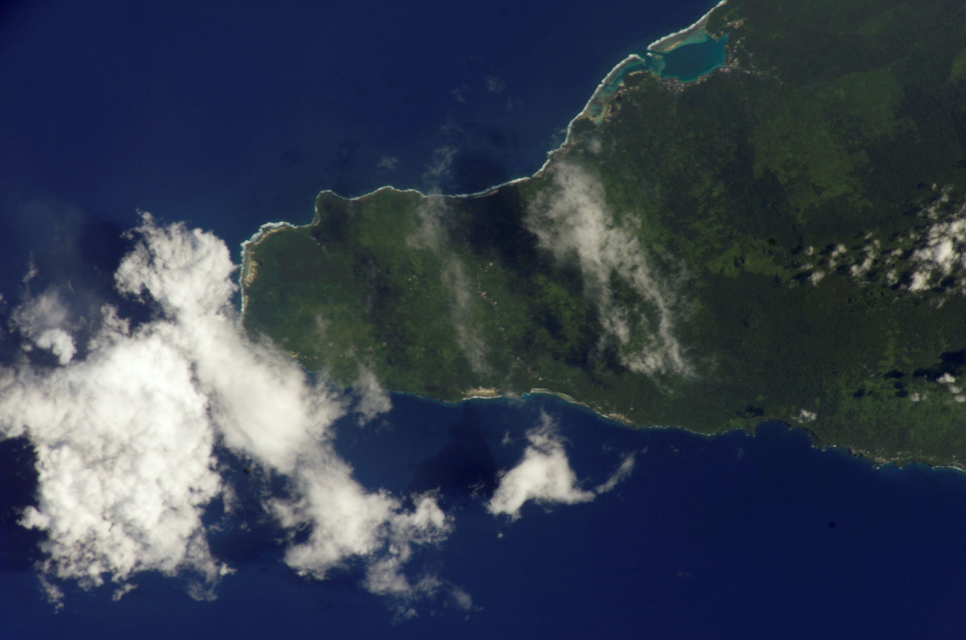 Savai'i island western end (Vaisigano district) with clouds.