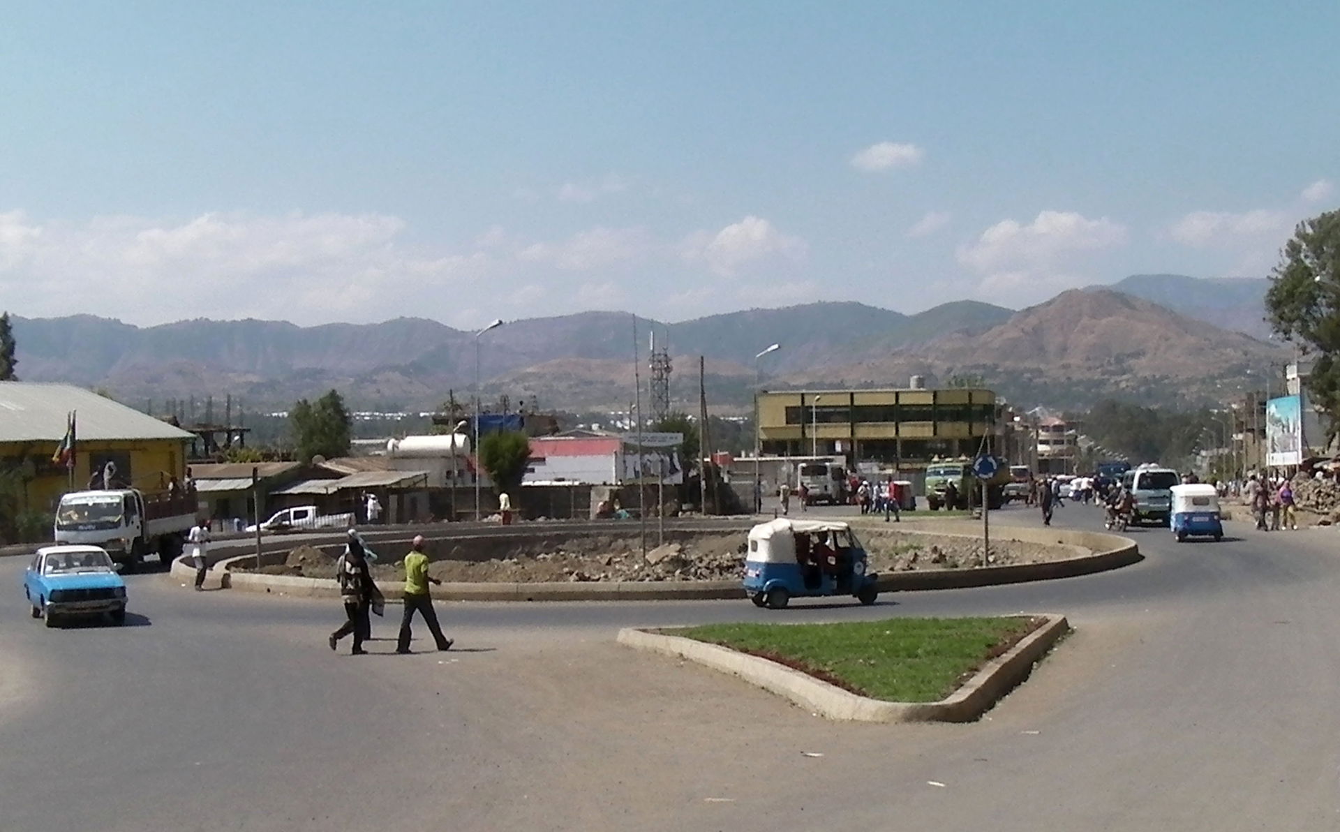 Looking west over a traffic circle in central Kombolcha, Ethiop…
