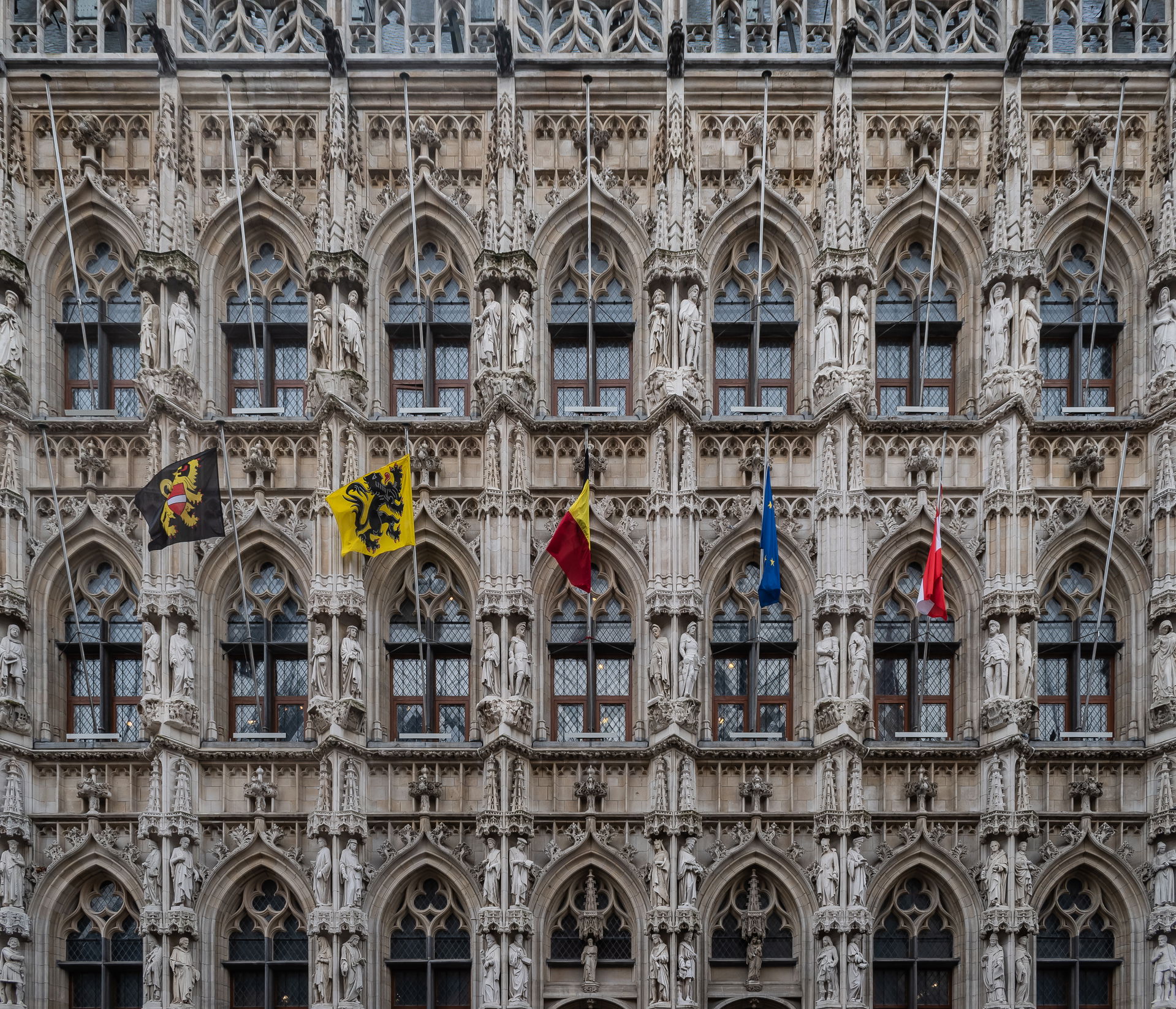 Windows of the town hall of Leuven, Flemish Brabant, Belgium.