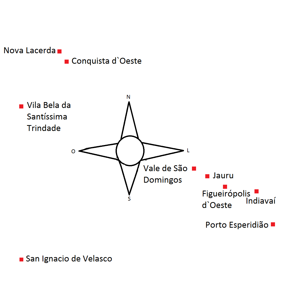Localização das cidades vizinhas de Pontes e Lacerda-MT