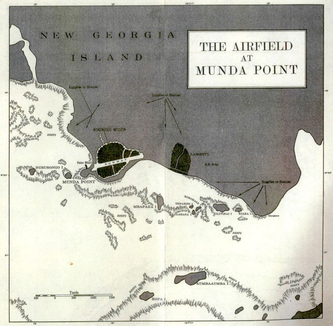 The airfield at Munda Point was the target of US naval bombardm…