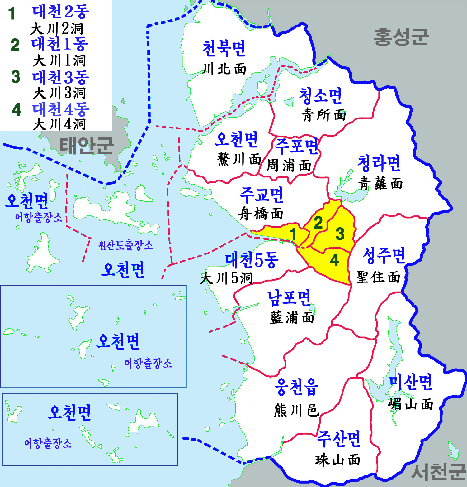 충남 보령시 행정구역도