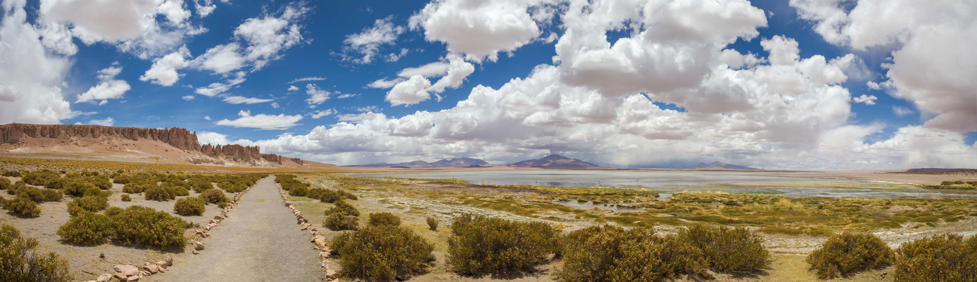 Panoramic view of the Tara Cathedrals (left) and the Tara salt …