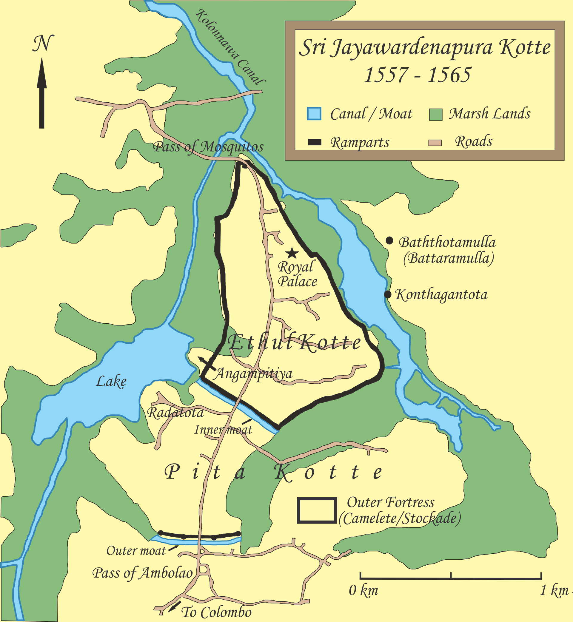 Map of Sri Jayawardenapura Kotte and its defenses from 1557 - 1…