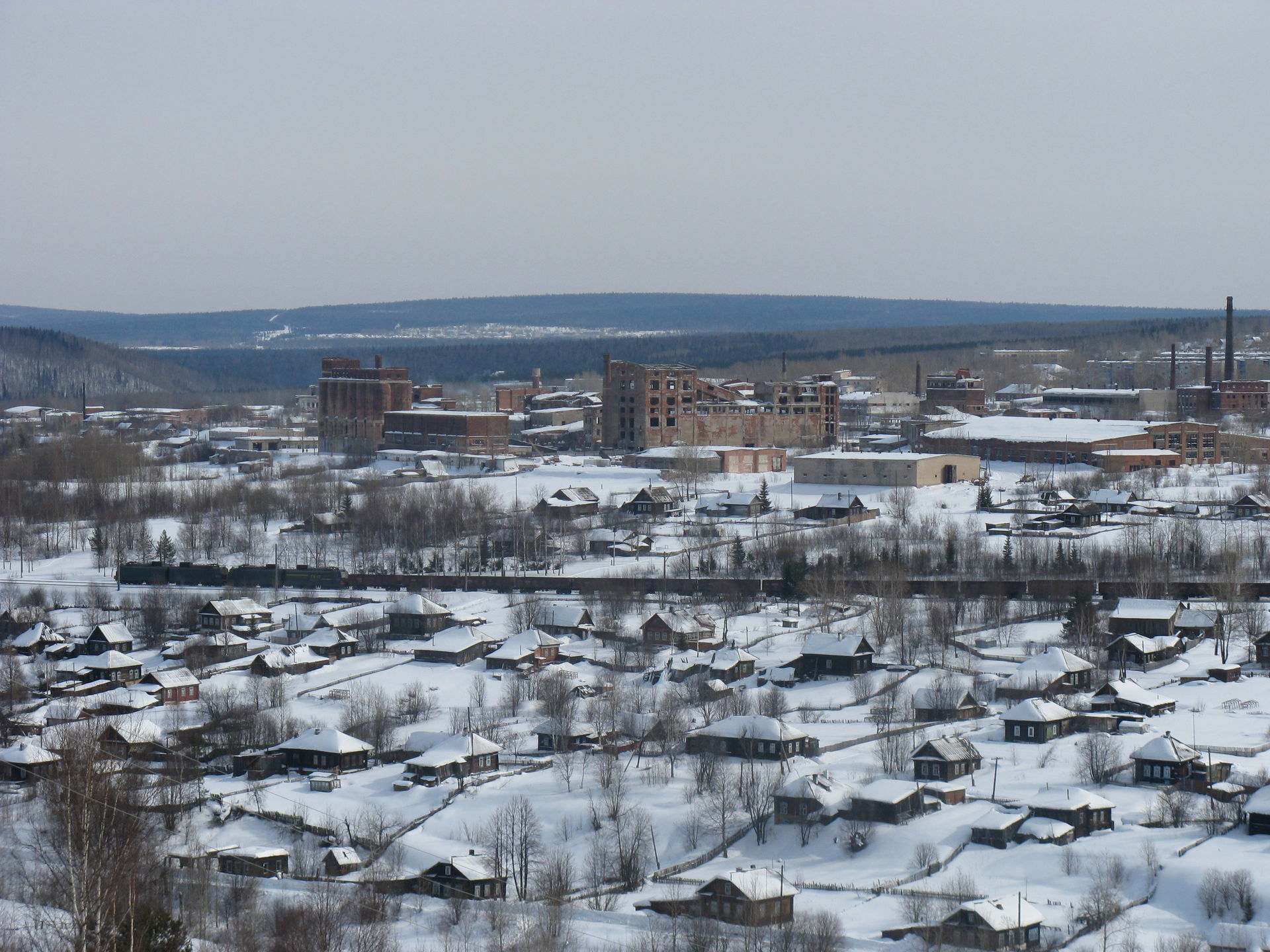 The thrown industrial buildings in Kizel.