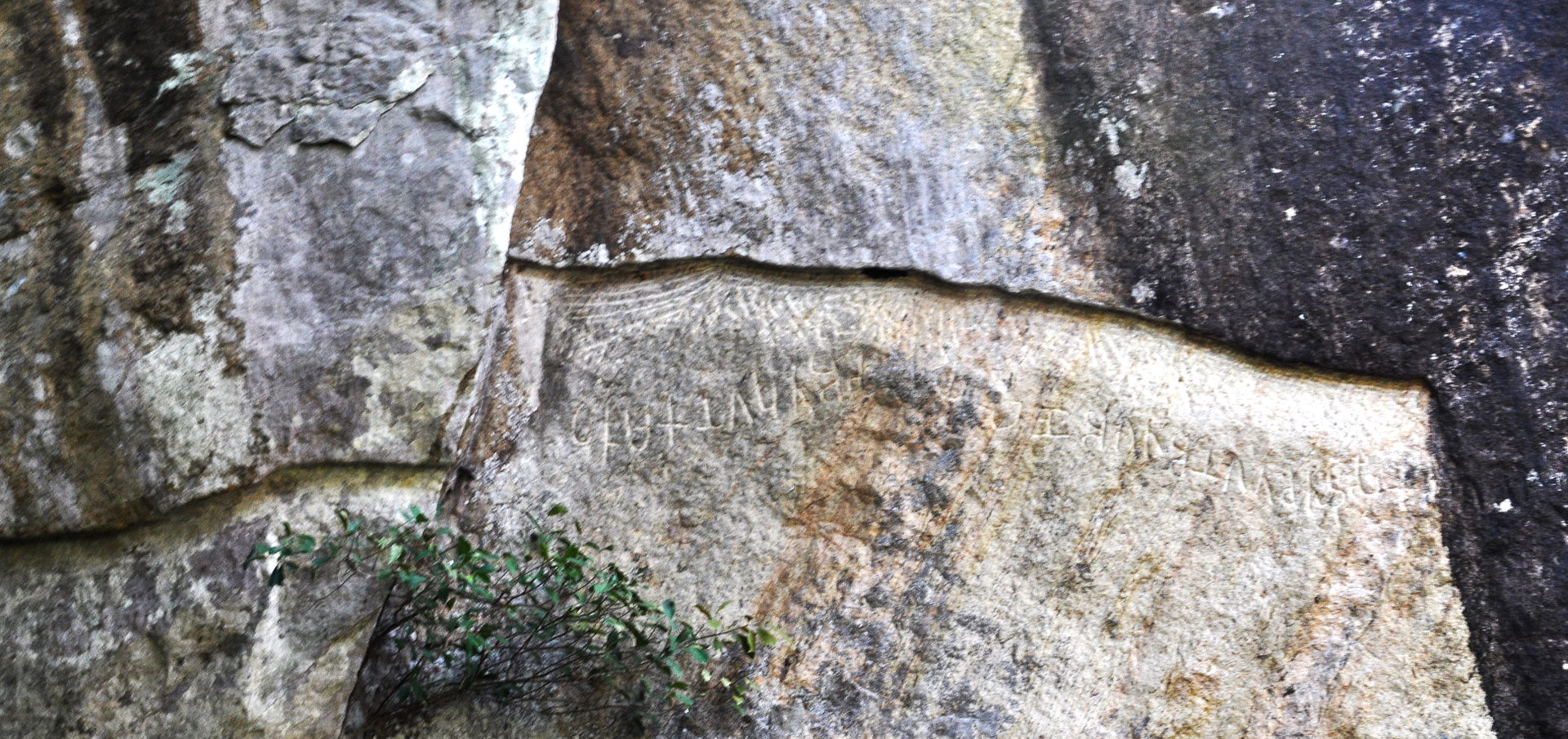 Inscriptions on the rock at caves at Mihintale, Sri Lanka. Insc…