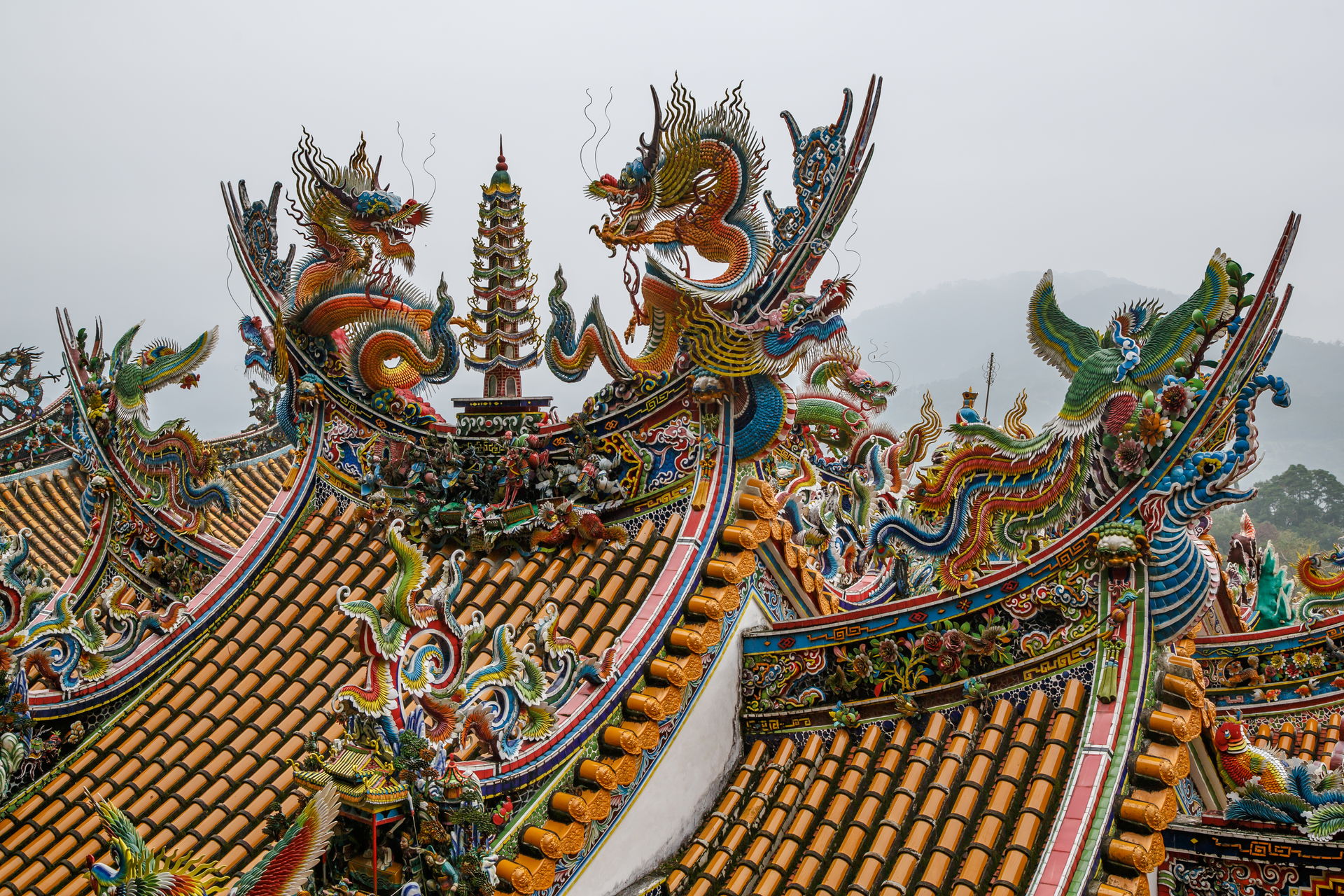 Miao-Li, Taiwan: The famous roofs of Quanhua Temple, located in…