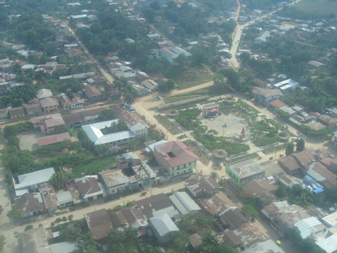 Aerial view of Contamana, Perú in a helicopter.