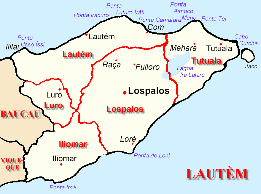 Subdistricts of District of Lautém/East Timor.