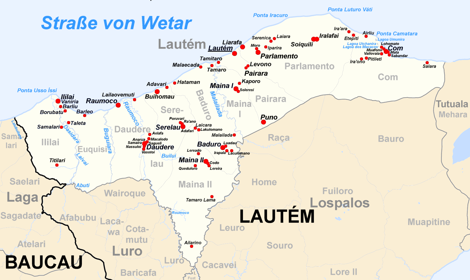 Map of subdistrict of Lautém, district Lautém, Timor-Leste