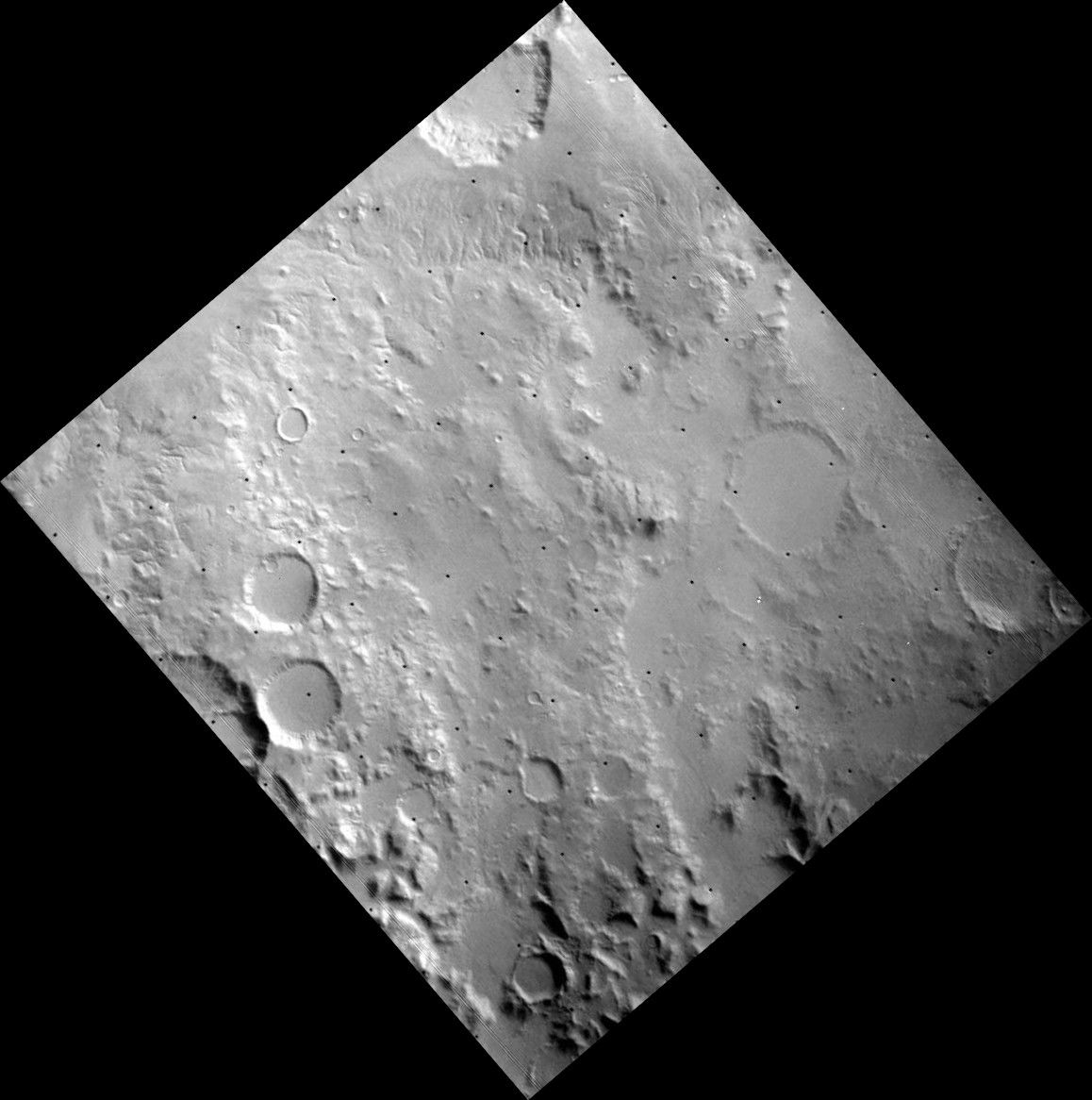 Moanda crater is shown as the flat-floored crater at right cent…