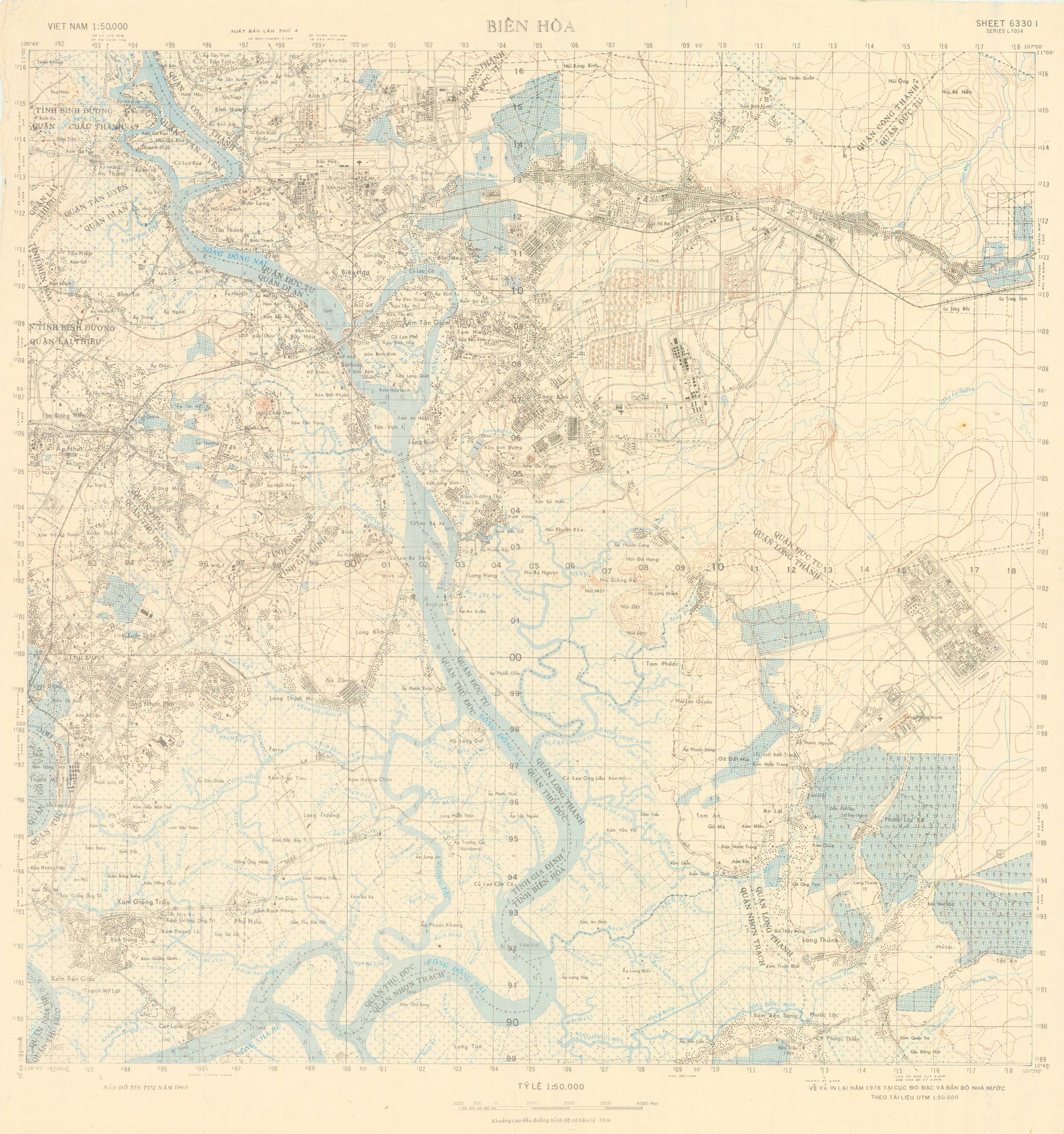 Old map of Bien Hoa Vietnam from 1978