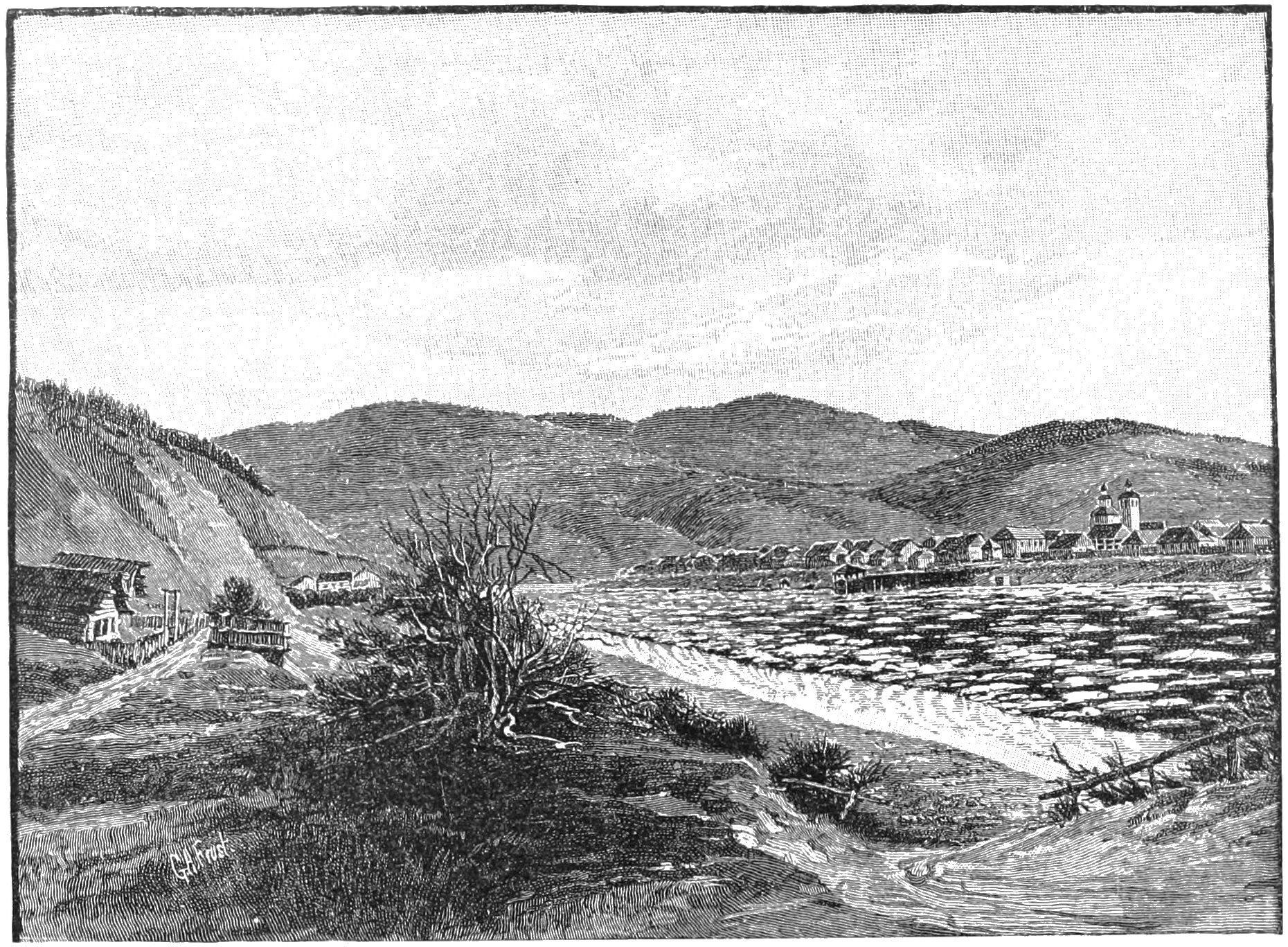 The Shilka river and the town of Stretinsk