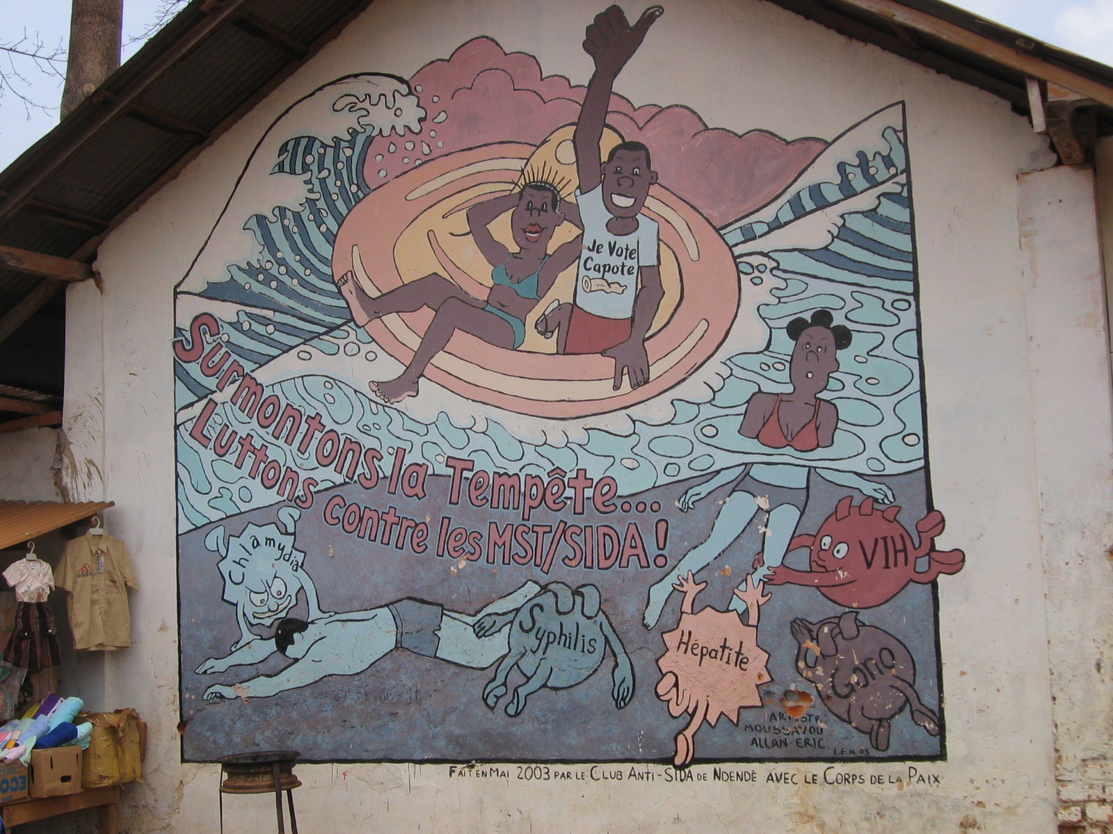Fresque murale, lutte contre le SIDA, Ndendé, Gabon 2006