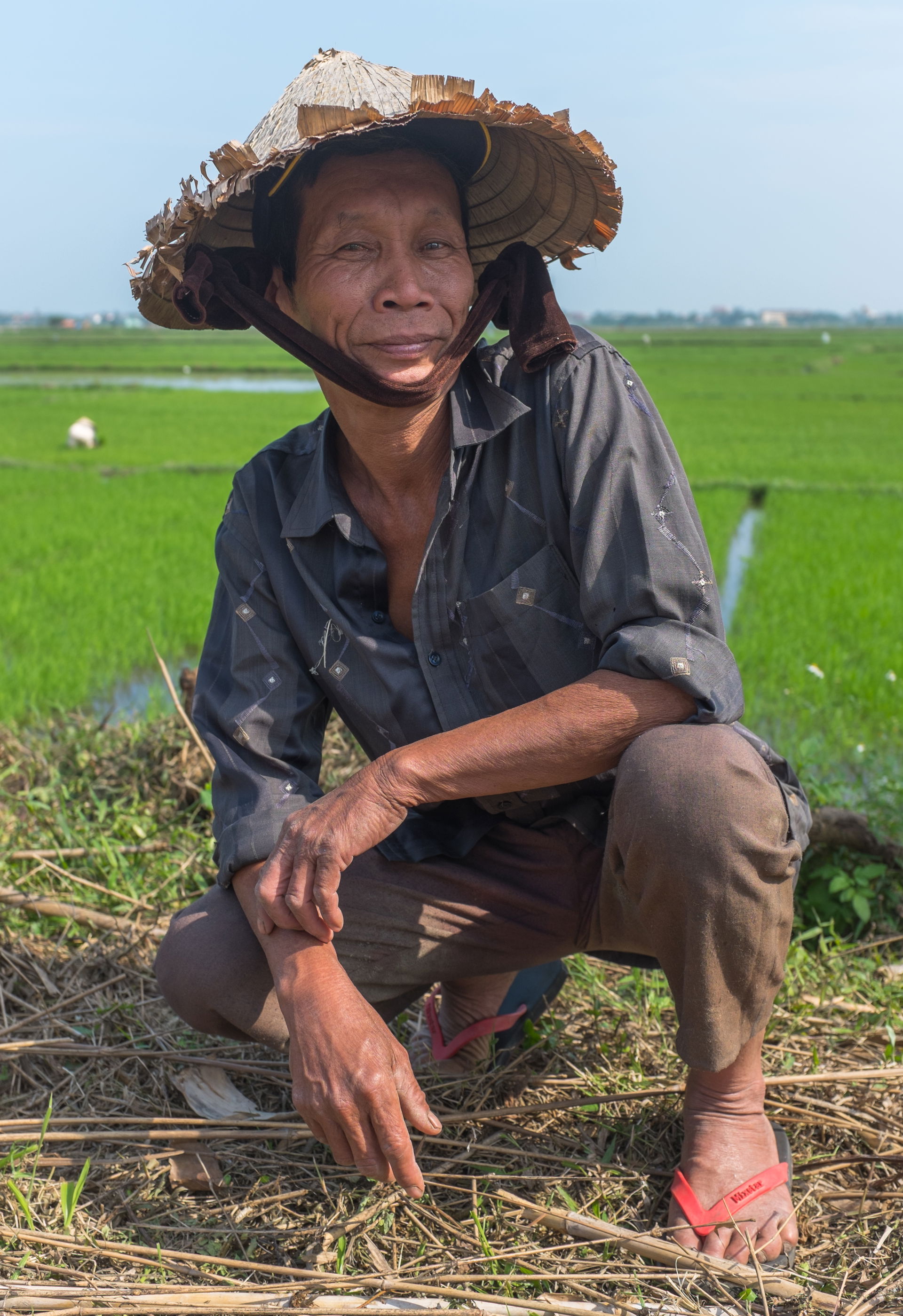 Rice farmer posing in front of the rice fields he's been workin…
