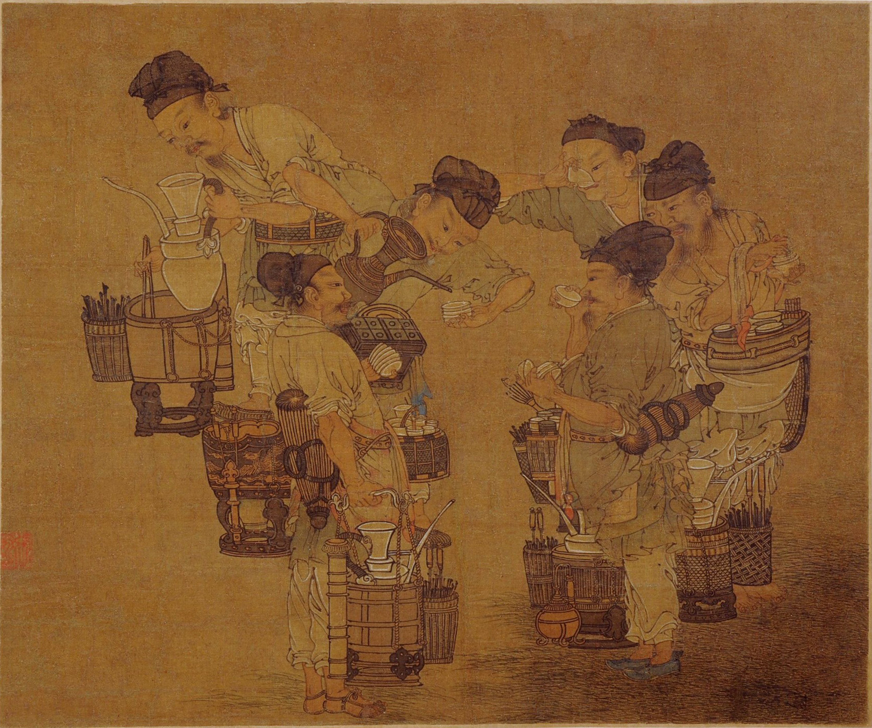 Tea Fighting, silk painting, currently housed in Heilongjiang M…