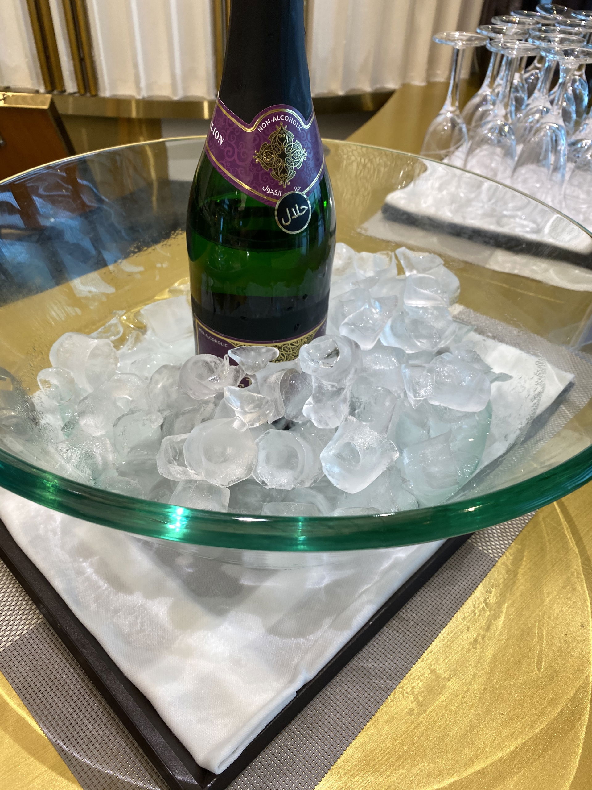 This bottle of non-alcoholic, halal sparkling beverage was serv…