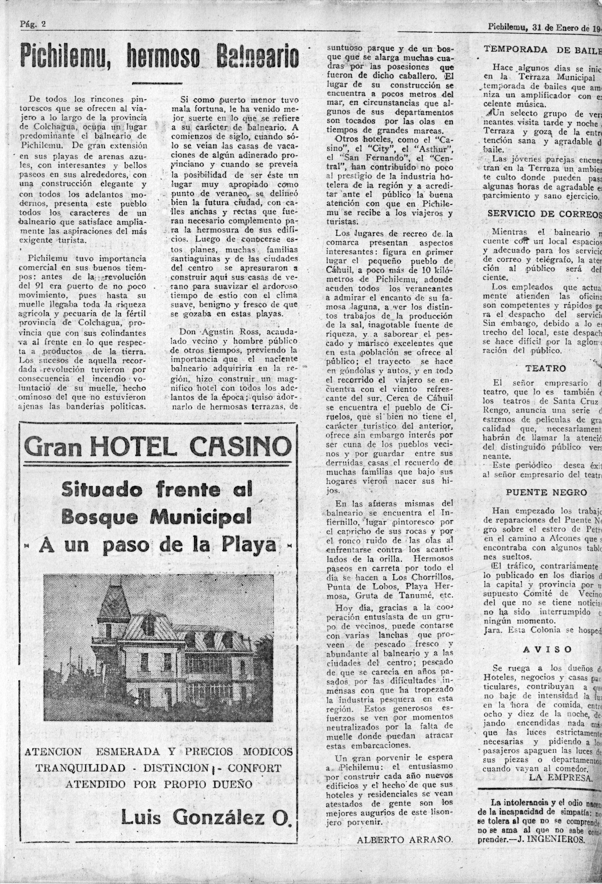 Periódico Pichilemu, editado por Carlos Rojas Pavez, Miguel Lar…