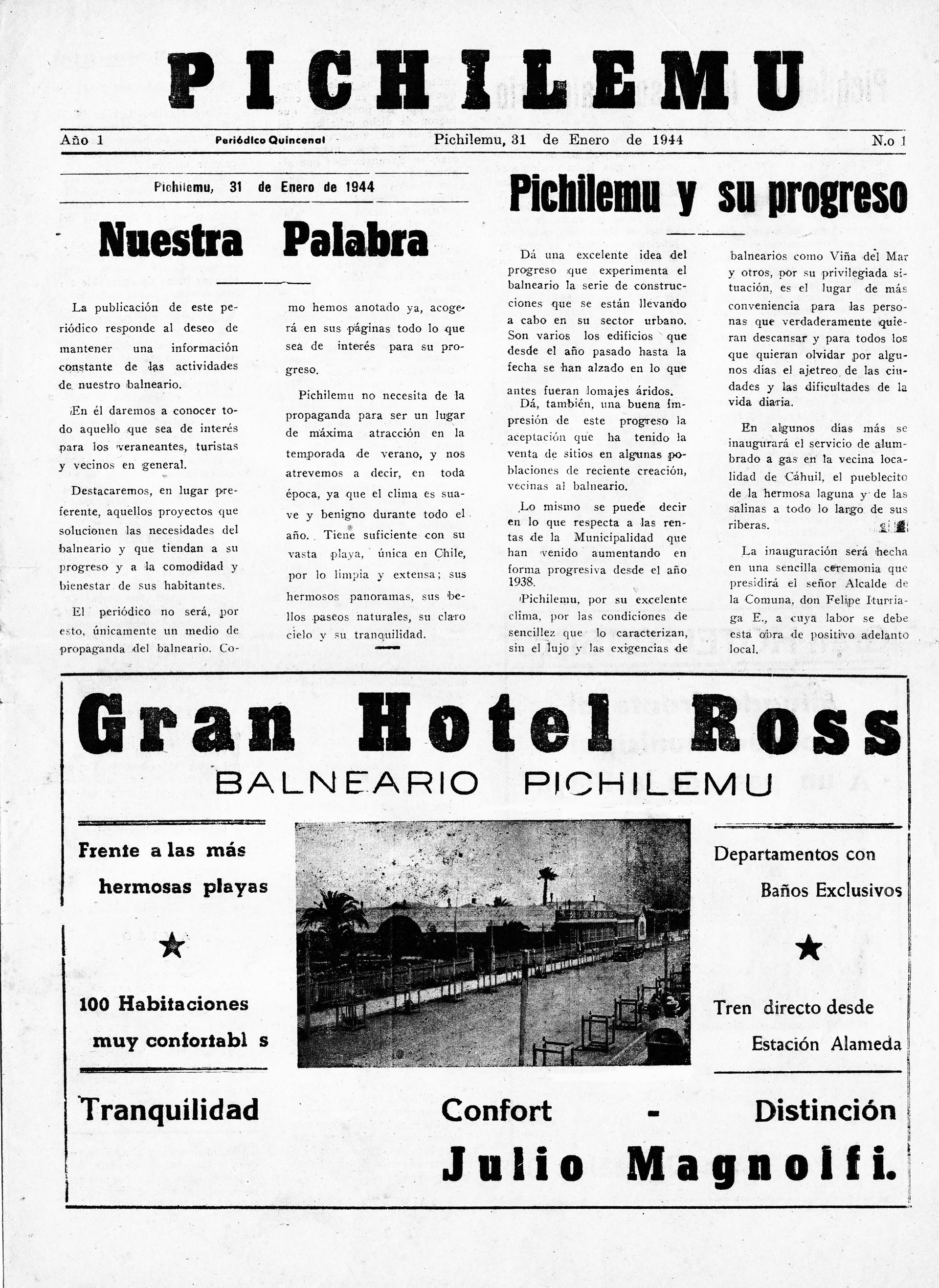 Periódico Pichilemu, editado por Carlos Rojas Pavez, Miguel Lar…