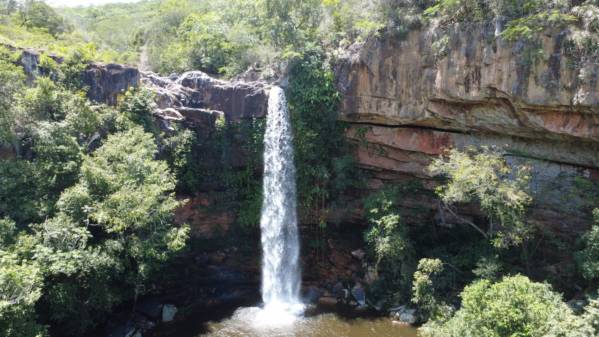 Front view of the San Luis waterfall in Roboré, Bolivia.